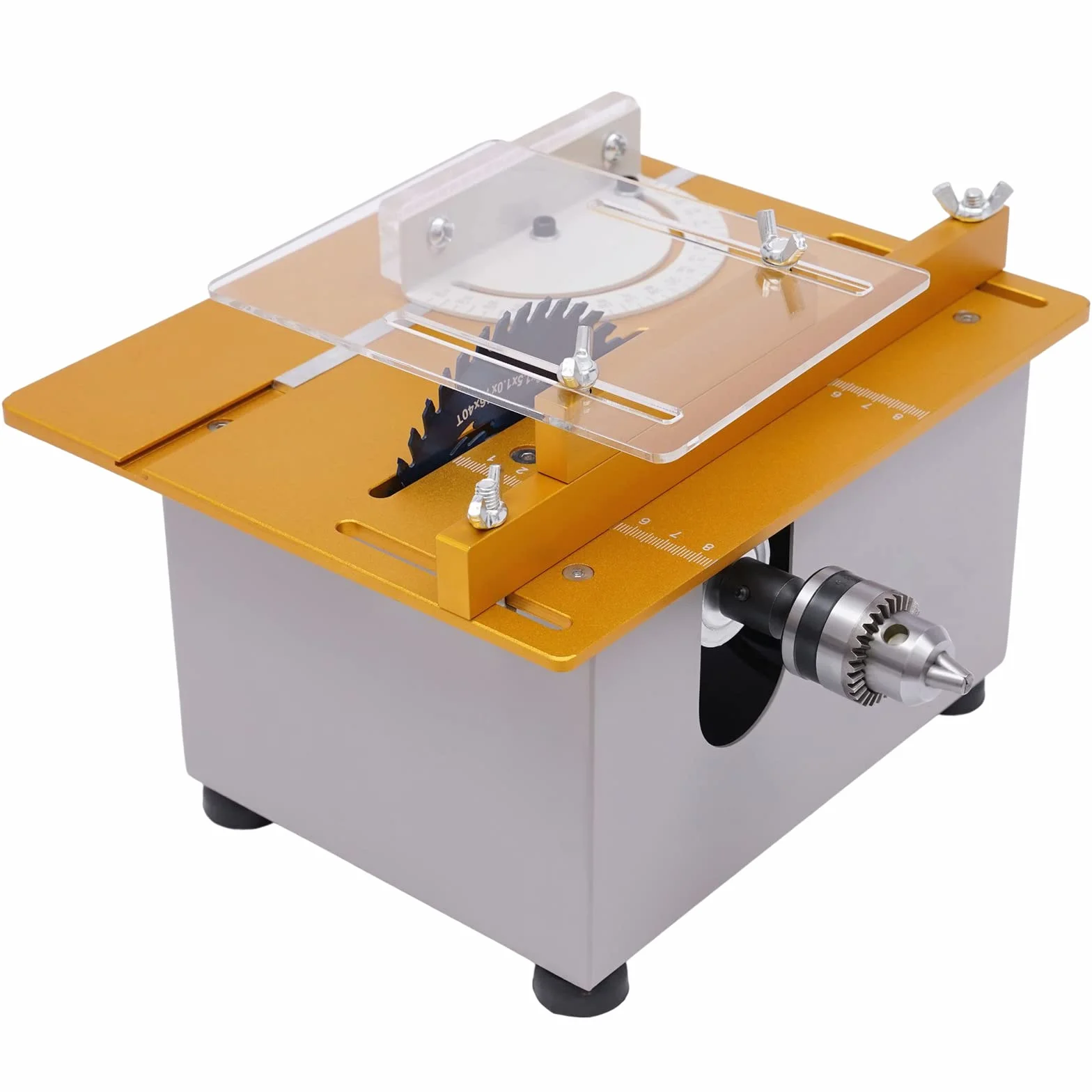 Profesjonalna mini piła stołowa z 4 ostrzami 9000 obr./min, przenośna stołowa pilarka tarczowa 300 W, elektryczna piła stołowa o grubości cięcia 0-29 mm, modelarstwo, cięcie, polerowanie