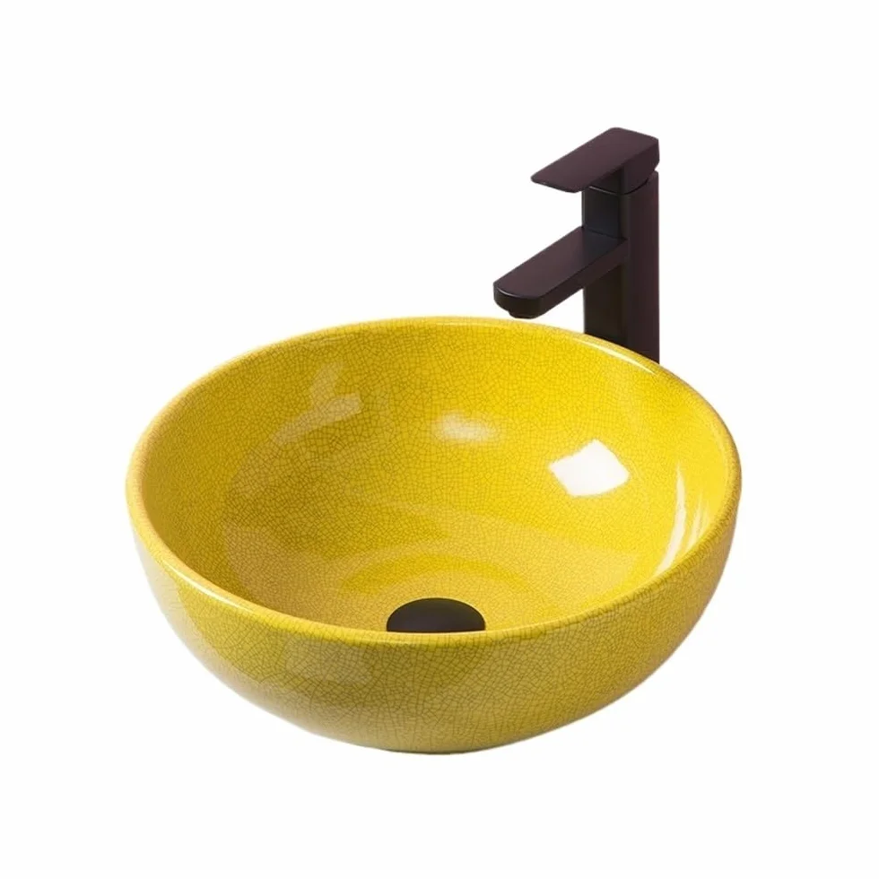 Umywalka łazienkowa ceramiczna umywalka nablatowa mały rozmiar, kreatywna i kolorowa, emalia do łazienki umywalka (żółta)