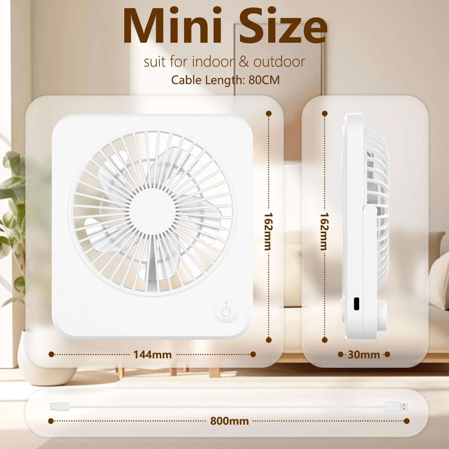 Hianjoo wentylator USB, mini wentylator cichy, wentylator biurkowy z 3 prędkościami, wentylator na USB Desk Fan do biura, domu i sypialni [biały] zasilanie przez USB, bez baterii