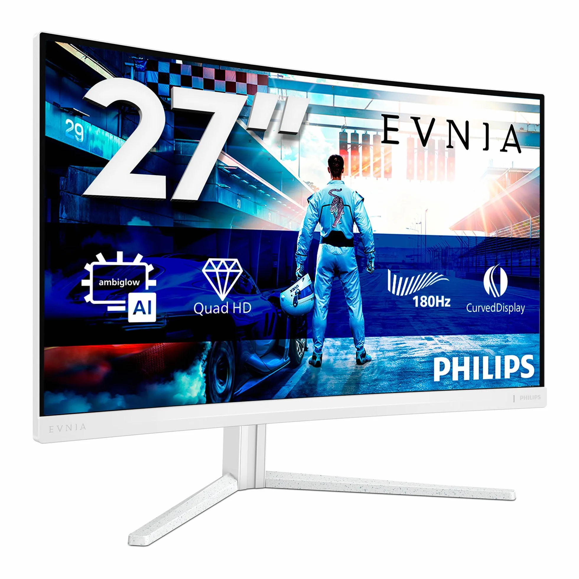 Philips Evnia 27M2C5501-27-calowy zakrzywiony monitor do gier QHD, 180 Hz, 1 ms GtG, FreeSync Premium (2560x1440, 2X HDMI 2.0, 1x DisplayPort1.4) Biały