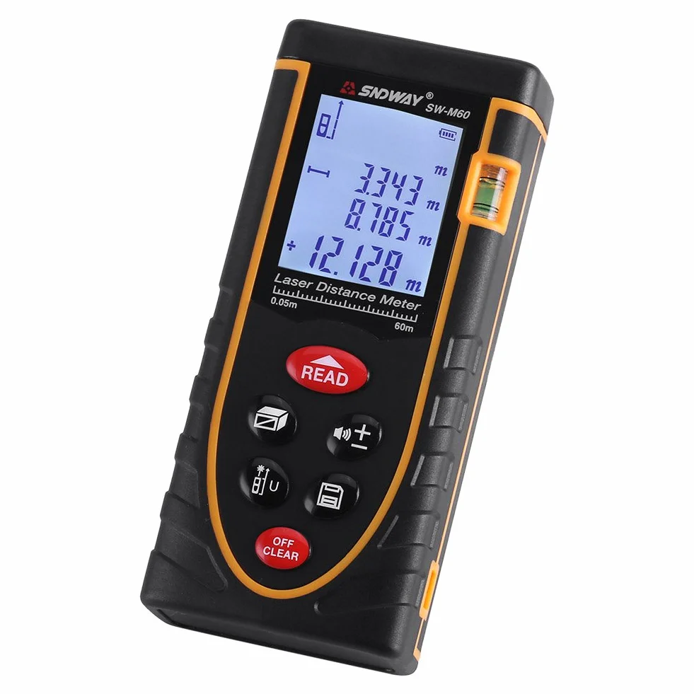 Cyfrowy dalmierz ręczny 1 mm do 40/60/80/100 m z dużym wyświetlaczem LCD i poziomicą