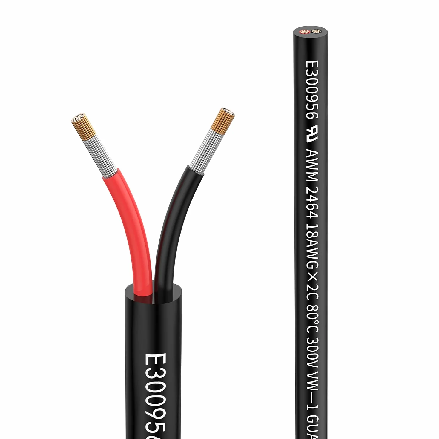 Przewód 18 AWG 2 × 0,75 mm²; 2 Metros 2-żyłowy kabel przedłużający UL2464. Napięcie 5V/12V/24V/300V beztlenowy wielożyłowy drut miedziany, beztlenowy.