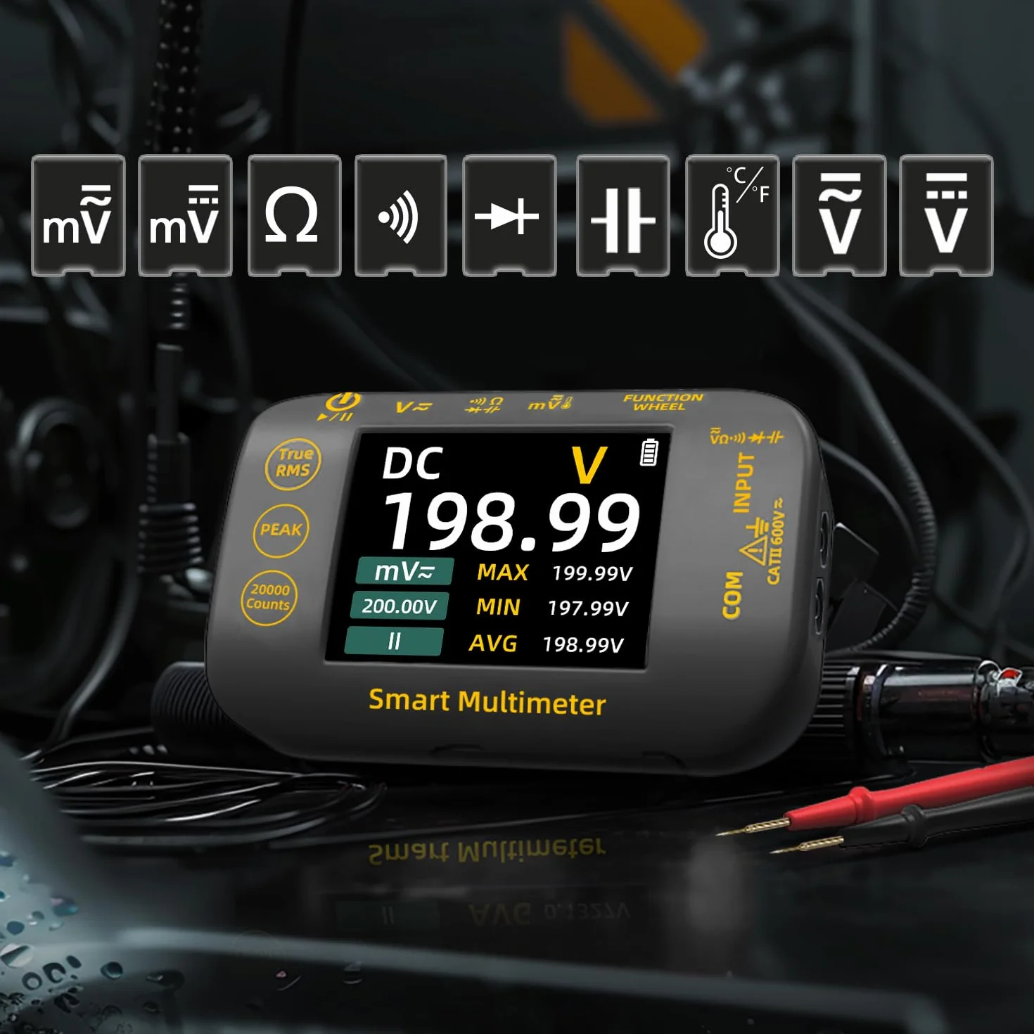 BSIDE S40 Mini kieszonkowy multimetr cyfrowy 20000 liczenia precyzyjny multimetr TRMS 1000 V z kolorowym wyświetlaczem LCD i uchwytem, tester elektryk do fotowoltaiki Millivolt AC Peak