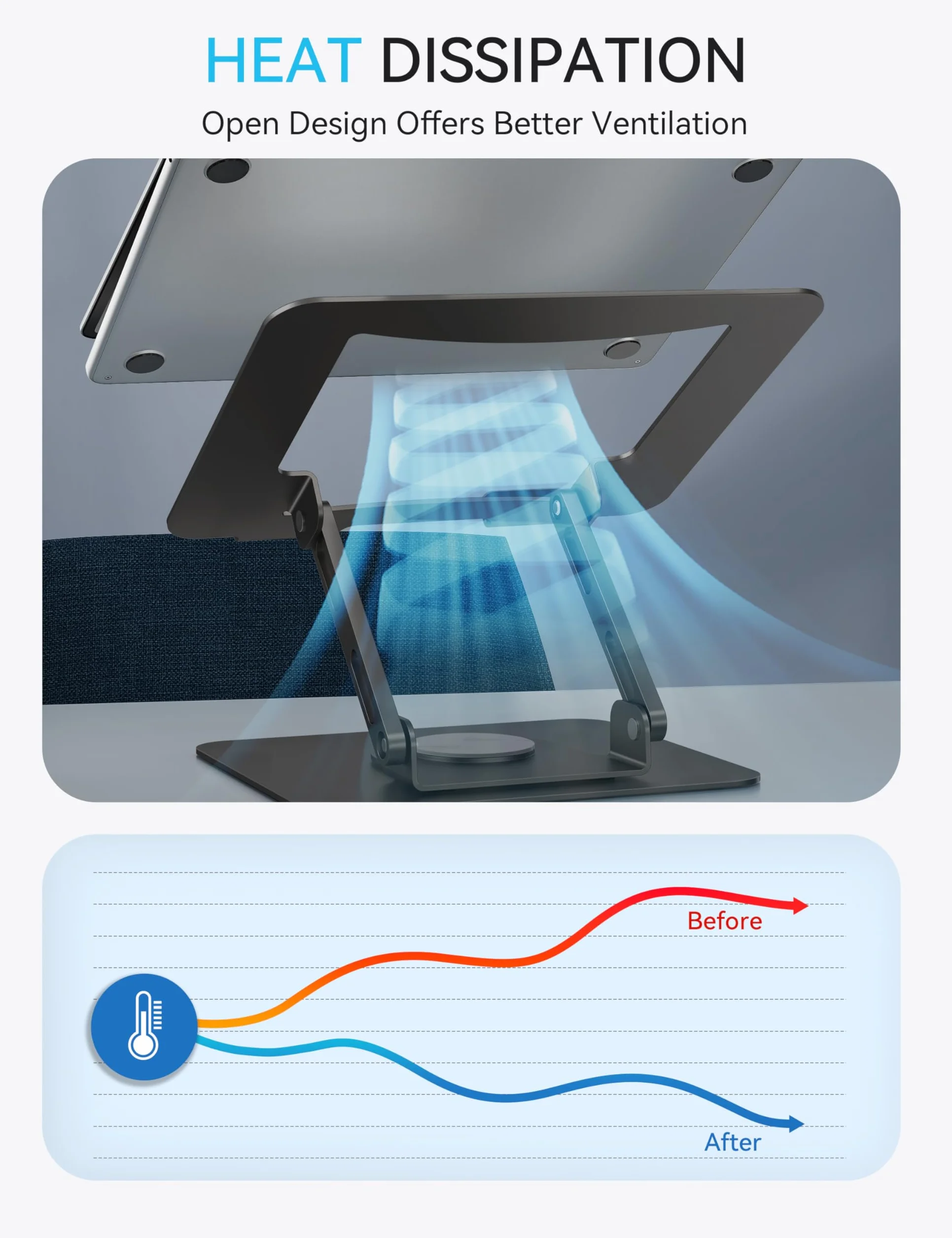SOUNDANCE Stojak na laptopa z podstawą obrotową 360°, ergonomiczny podest komputerowy na biurko, regulowana, składany uchwyt na laptopa, stabilny uchwyt na notebooka 10-15,6 cala (czarny)