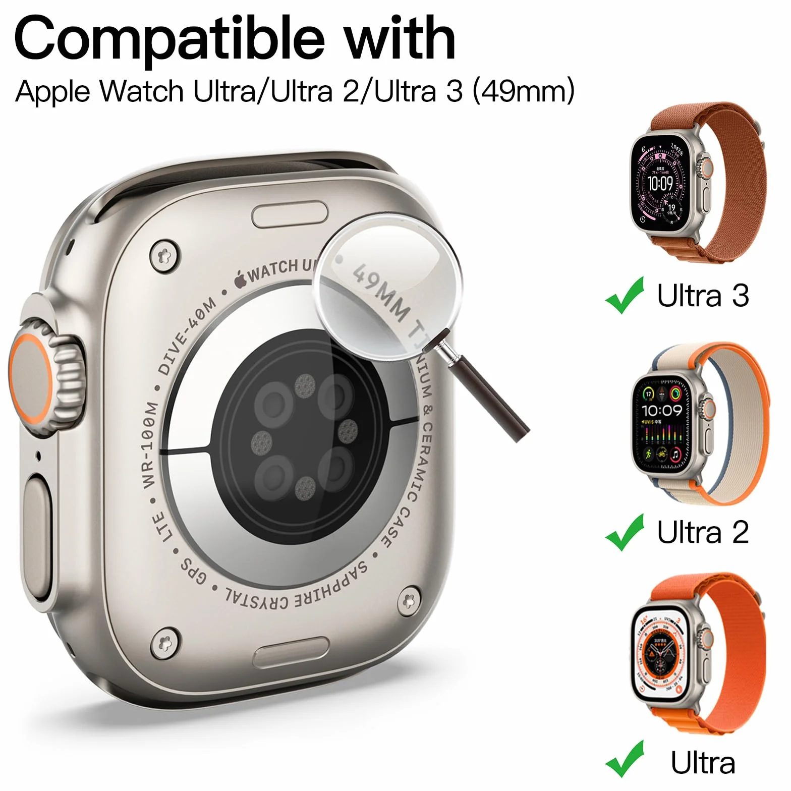JETech Ochraniacz Ekranu Apple Watch Ultra 3/2/1 49mm Szkło Hartowane Odporny na Zarysowania 3 Sztuki