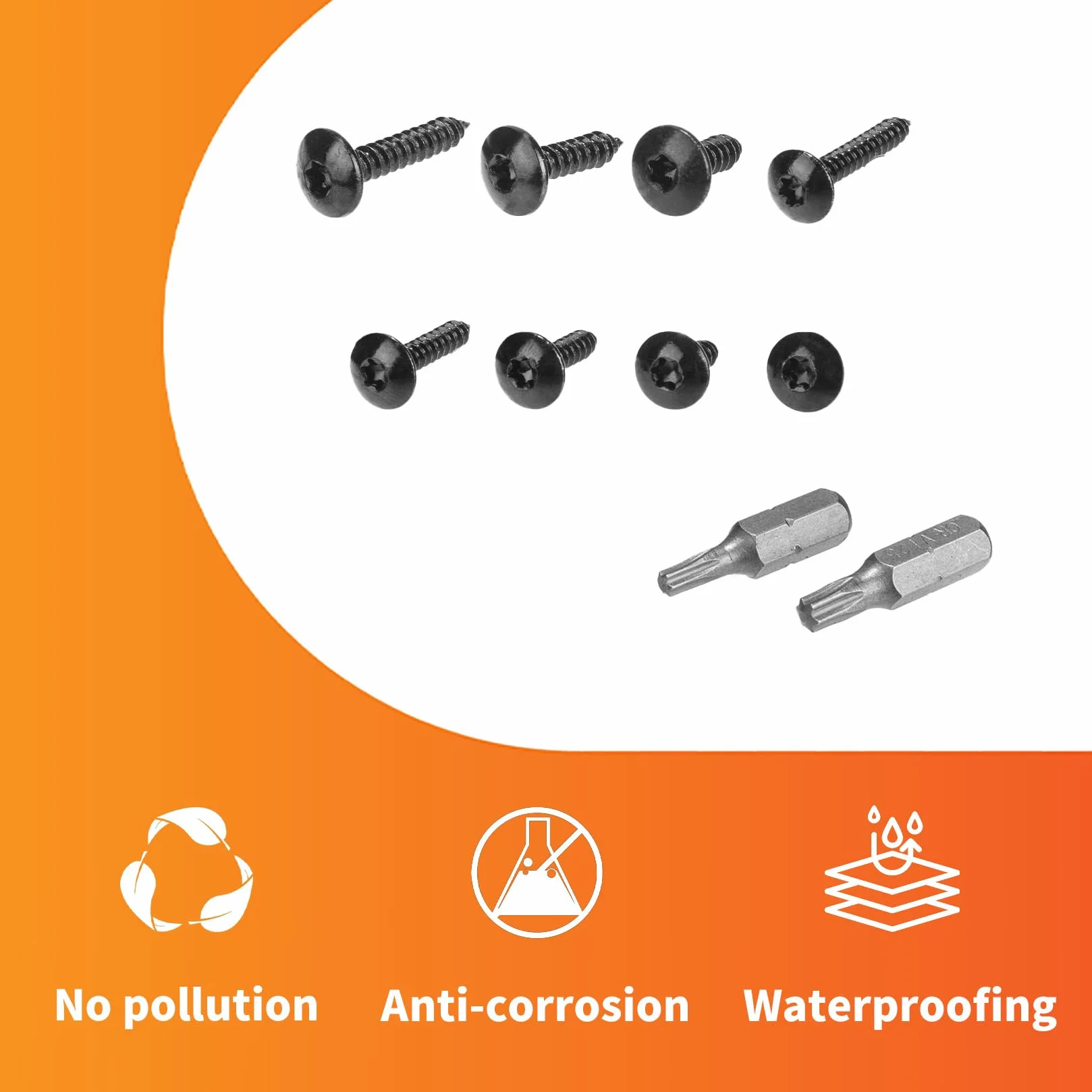 200 sztuk Wkręty M4.8 M3.9 do blachy, Wkręty samowiercące, Czarne, Wkręty do karoserii, Zestaw wkrętów do drewna Torx, Wkręty z płaskim czołem, Wkręty z łbem tarczowym z zestawem wkrętów Torx (Czarne
