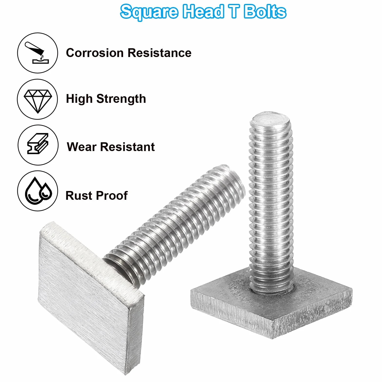 PATIKIL Śruby z rowkiem T M8 x 30 mm, 8 zestawów śrub z łbem kwadratowym ze stali nierdzewnej T z podkładkami nakrętkowymi do roweru, narciarstwa, stojaka na kajak
