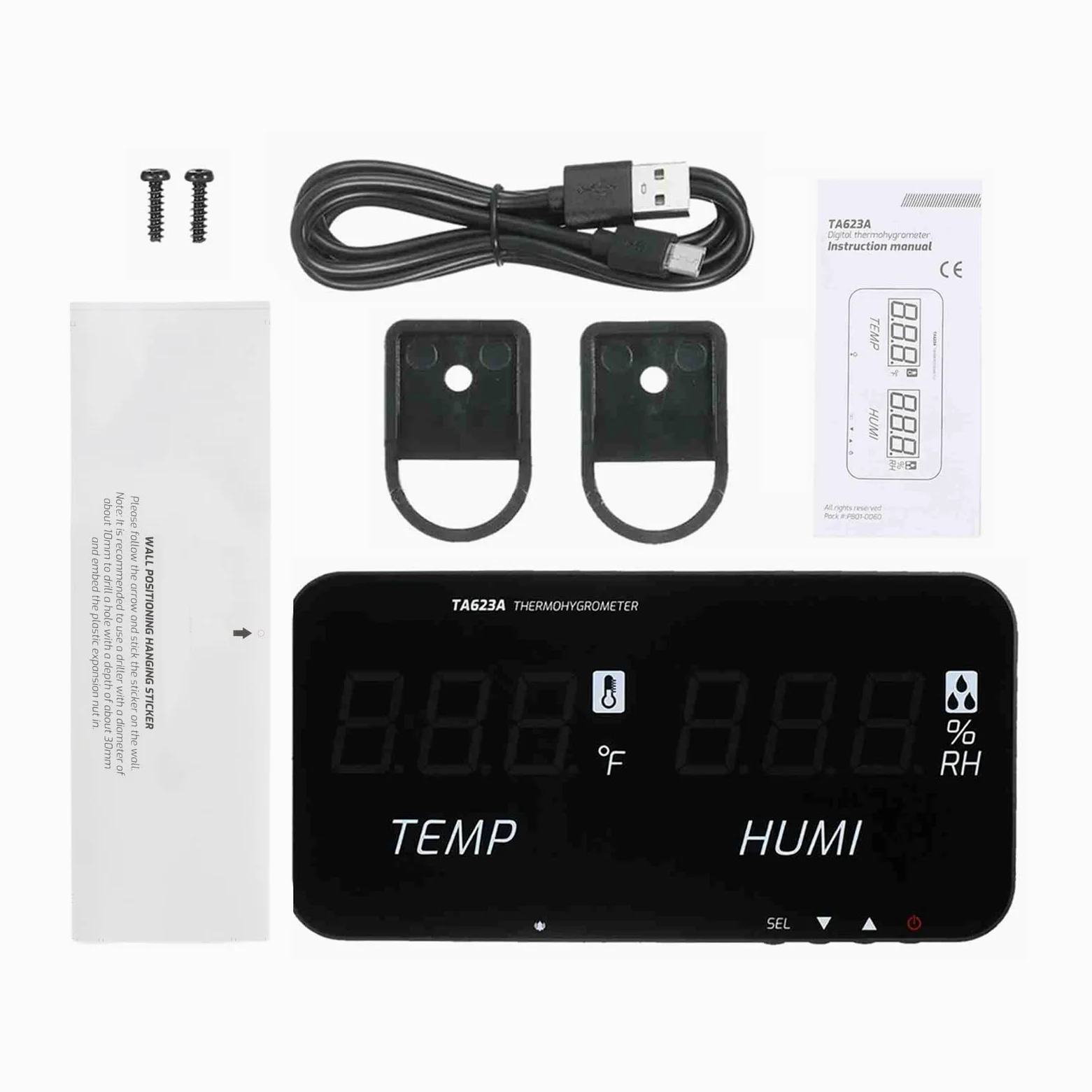 TASI HUIOP TASI Inteligentny termometr z higrometrem temperatury -20℃-80℃(-4℉-176℉)Miernik wilgotności powietrza z wyświetlaczem cyfrowym LED Cyfrowy termometr ścienny Higrometr domowy Rolnik