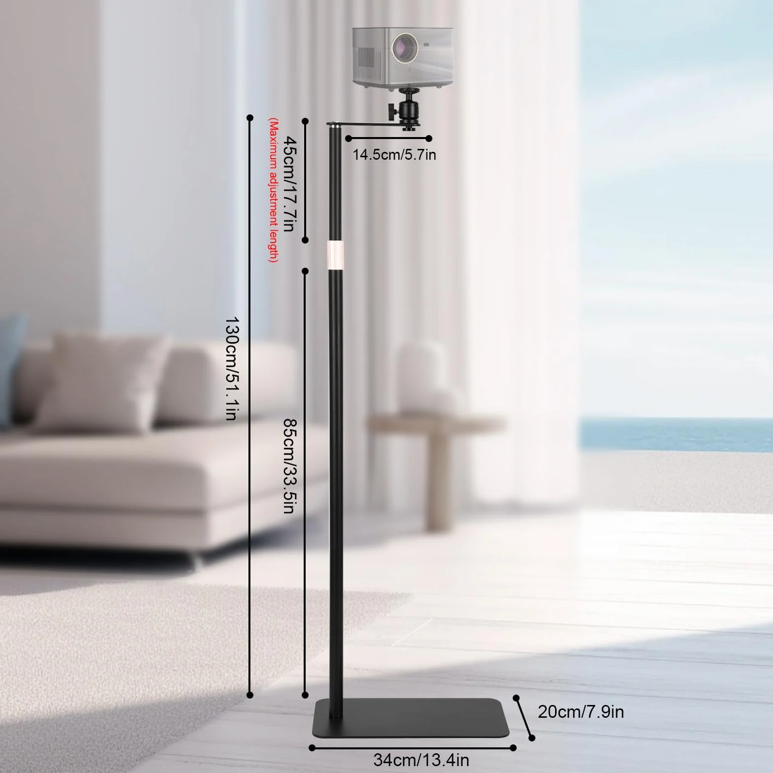 Stojak do projektora obracany 360° regulowana wysokość 85-130 cm metalowa podstawa Heavy Duty