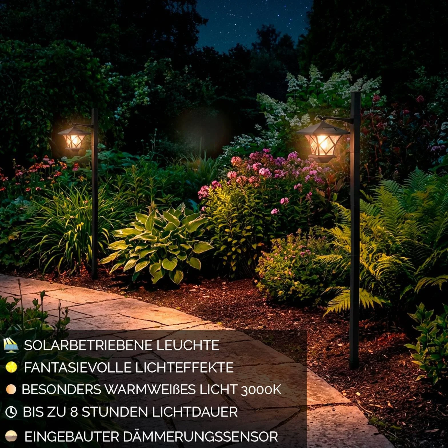 Lumiled Lampa solarna do ogrodu, z ostrzem do wbijania w ziemię, lampa solarna LED do użytku na zewnątrz, ciepła biel, 3000 K, solarna lampa ogrodowa, 150 cm, oświetlenie dróg, dekoracja ogrodowa