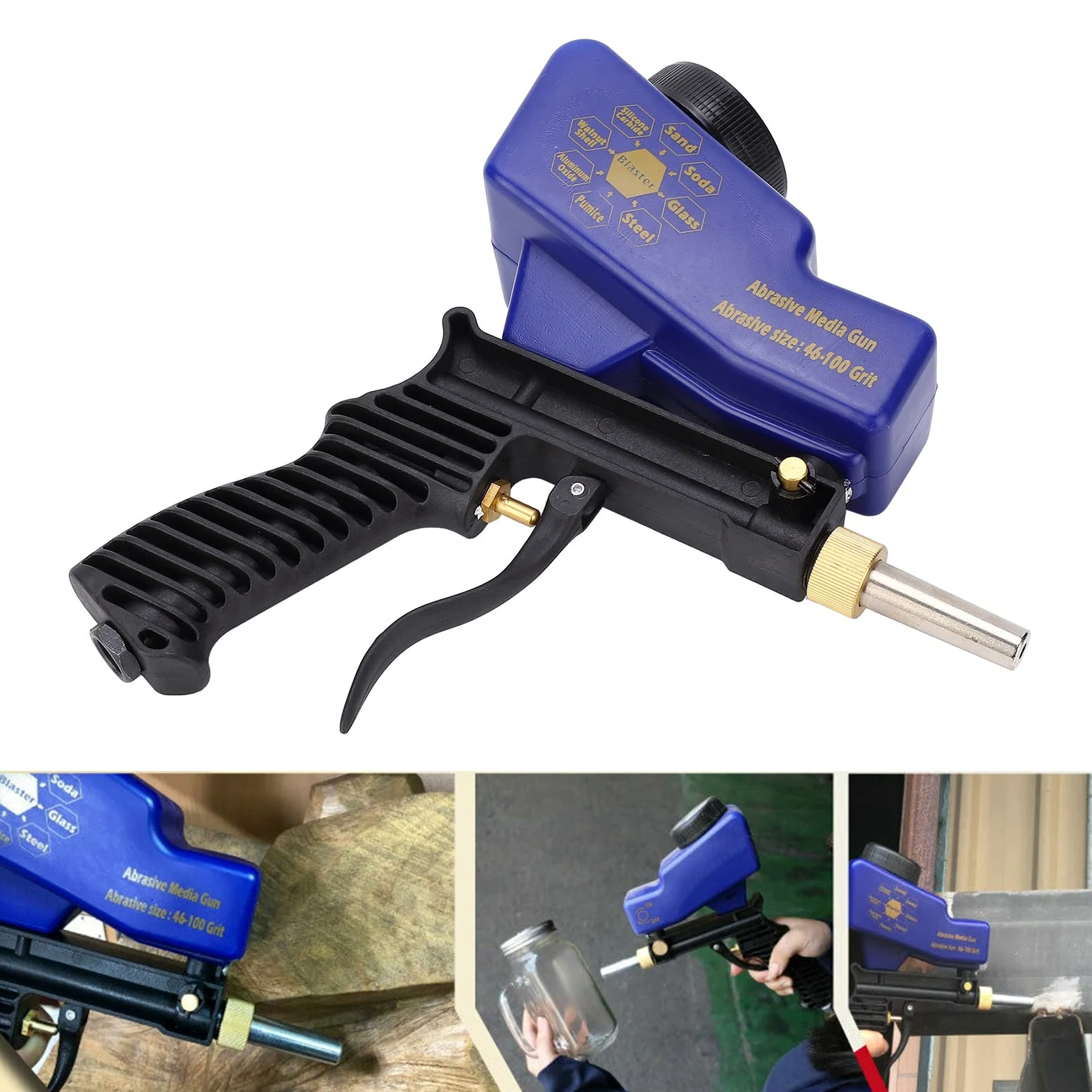 Zestaw pistoletów do piaskowania, 70-150 PSI 6000RPM Grawitacyjny pistolet do piaskowania, ręczne narzędzie, pistolet do piaskowania do usuwania farby i rdzy z metalu, drewna i szkła, wytrawiania, u
