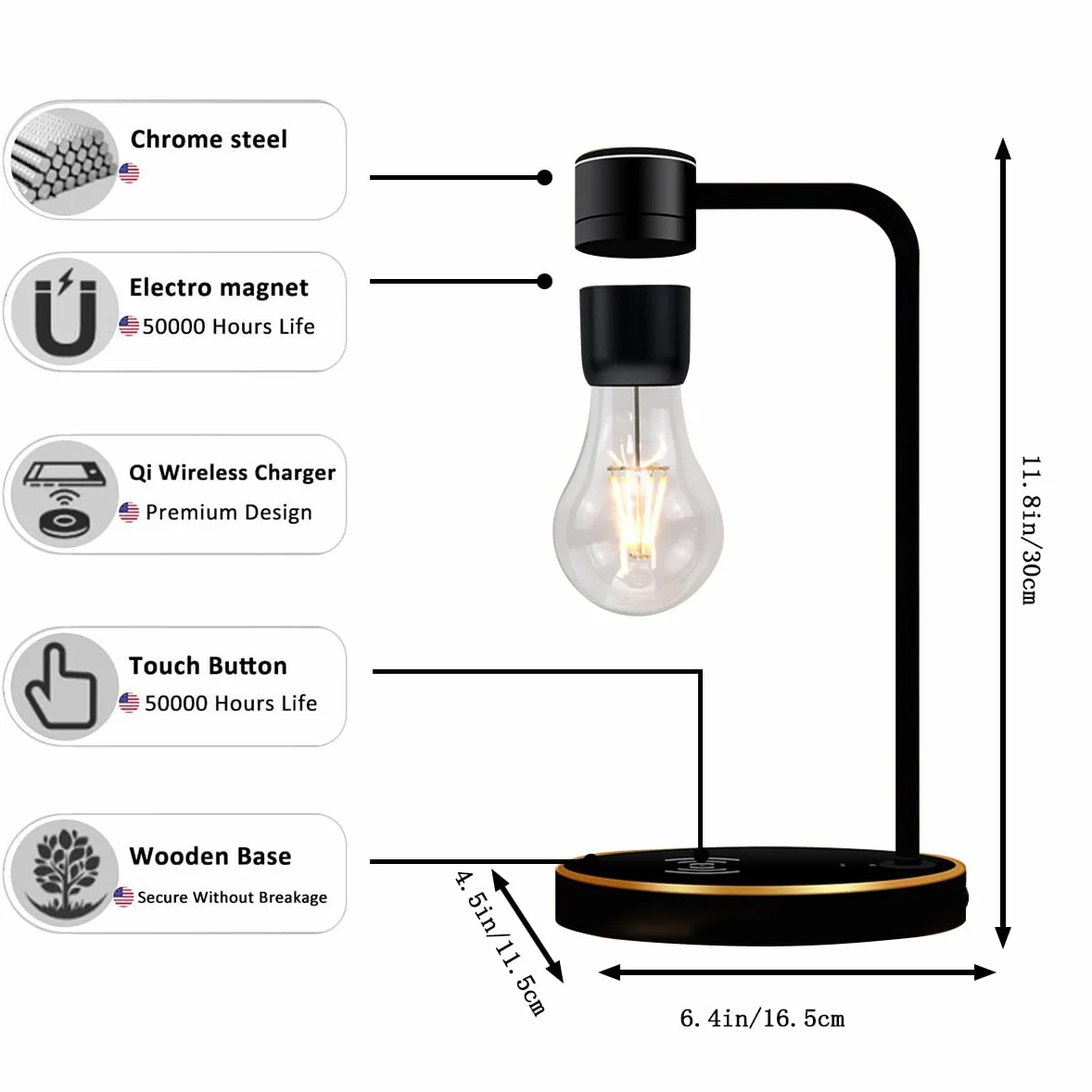 UVEHAS Lewitująca lampa z bezprzewodową ładowarką, magnetyczna pływająca żarówka obracająca się o 360 stopni żarówka LED lampka nocna lampa biurkowa na prezenty urodzinowe biuro wystrój domu