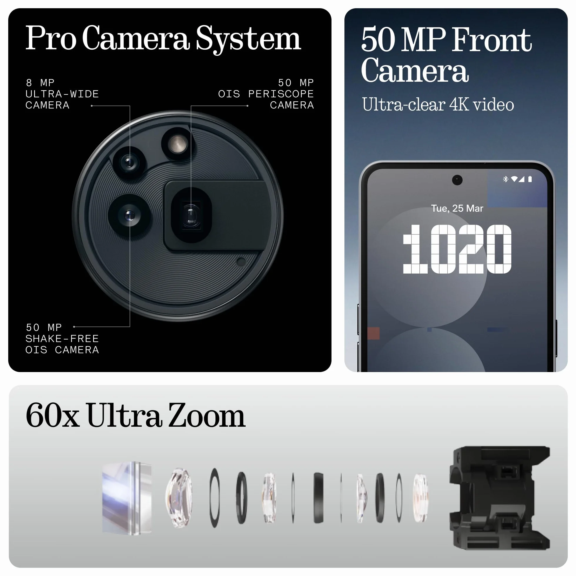 Nothing Telefon (3a) Pro 256 GB - Ręczny mit 50 MP Periskop-Kamera, 50 MP Hauptkamera, 60-facher Ultra-Zoom, Essential Space, 12 GB RAM, Langer Akkulaufzeit i 6,77" FHD+ AMOLED-Display - Schwarz