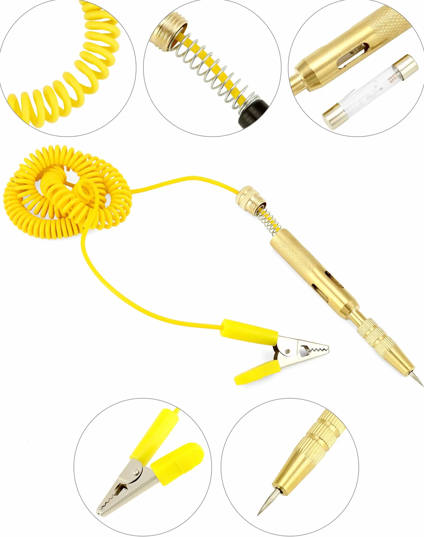 QWORK® Tester napięcia samochodowego 6 V, 12 V, 24 V, z lampą kontrolną, tester napięcia samochodowego z zaciskiem krokodylkowym, do samochodów i motocykli