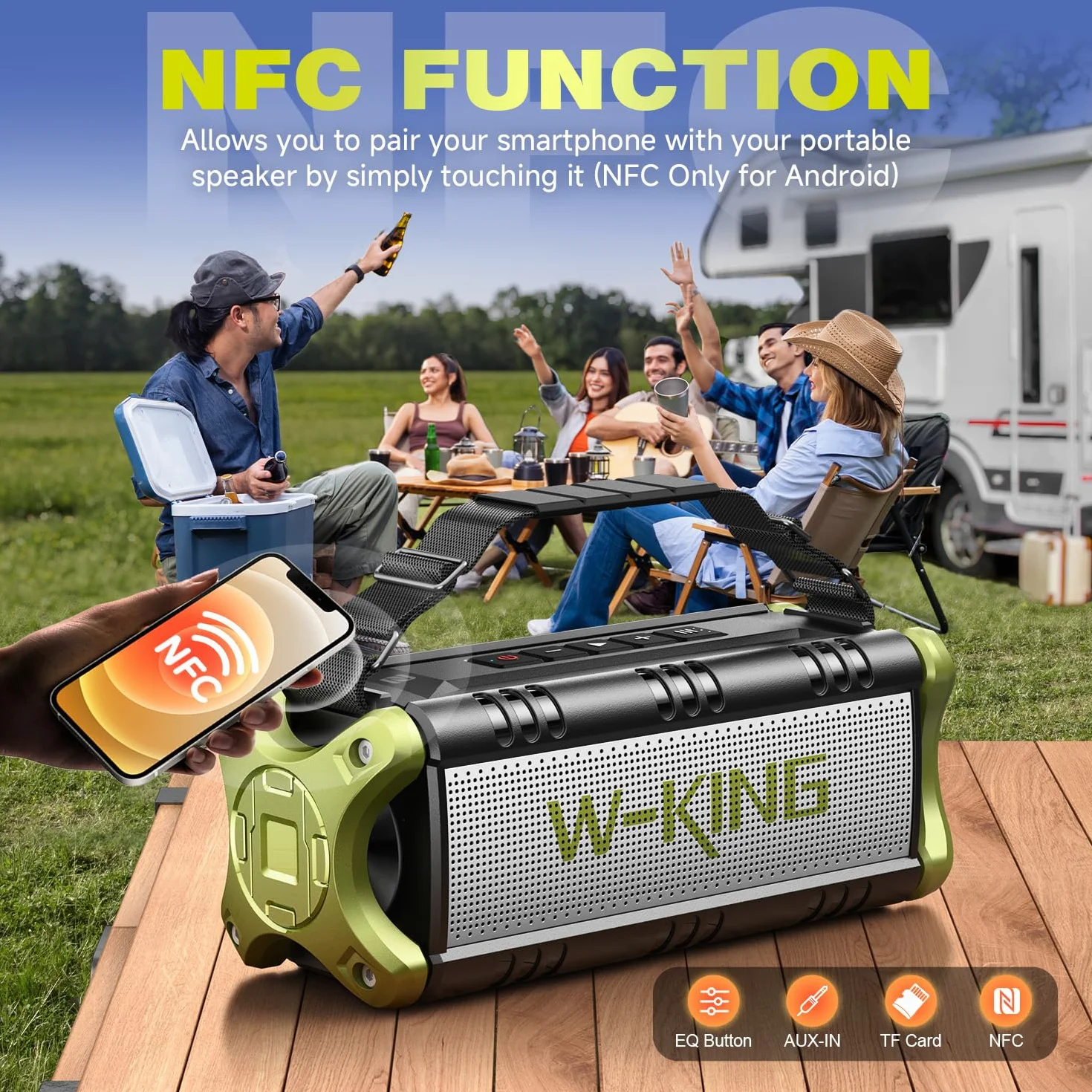 W-KING Przenośny Głośnik Bluetooth 90W Peak 50W, IPX6, Głęboki Bas, Power Bank 40h, NFC/TF/AUX