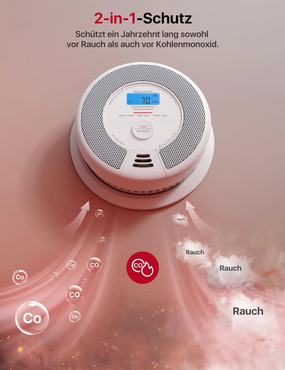 X-Sense SC07-MR czujnik dymu i tlenku węgla, inteligentny czujnik tlenku węgla, z aplikacją X-Sense Home Security, 1 detektor spalin i detektor tlenku węgla z 1 stacją bazową SBS50, SC07-MR11