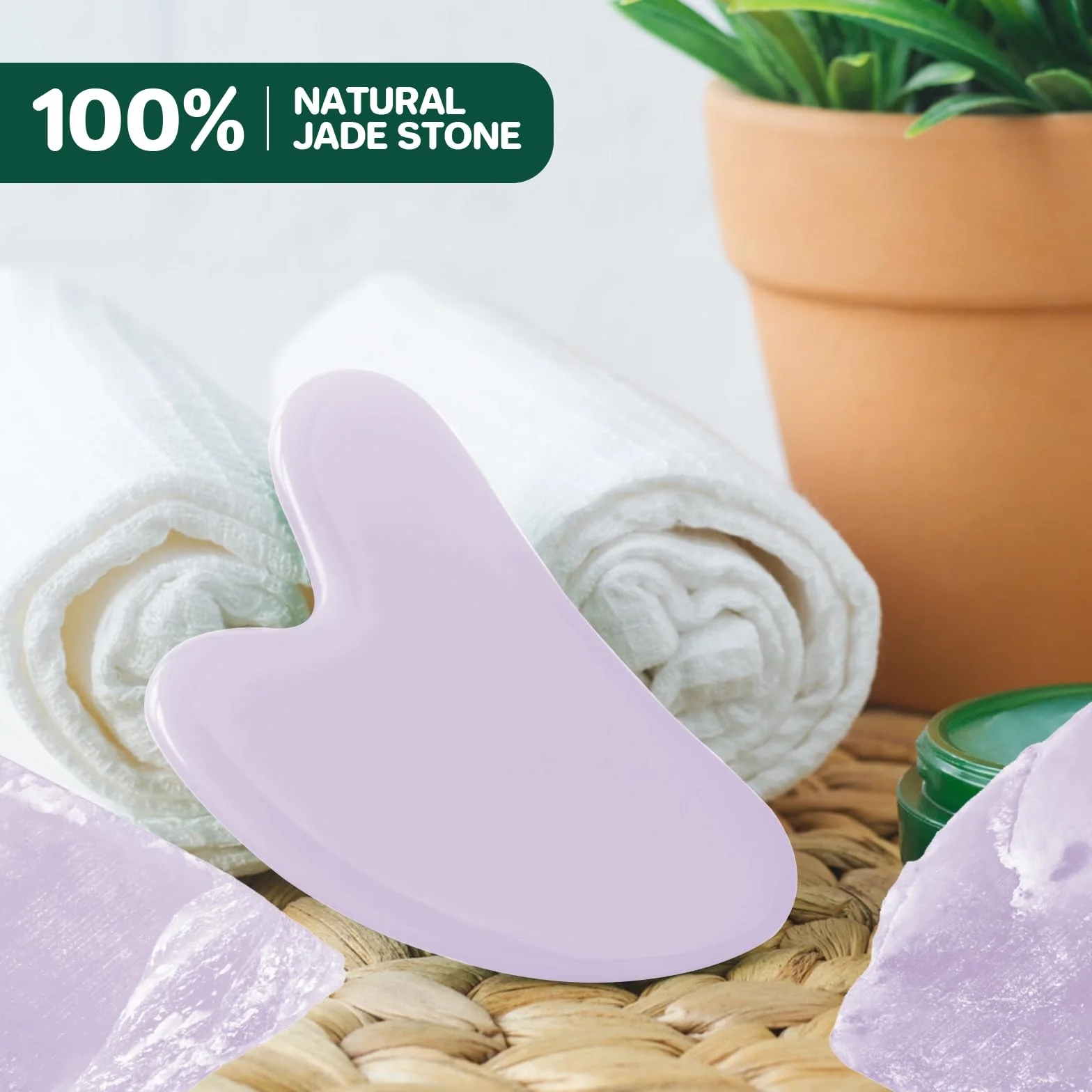Gua Sha przyrząd do masażu, naturalny jadeitowy kamień, guasha, skrobak do twarzy, do obrzęków oczu, napinania skóry, odmładzania twarzy i szyi (różowy)