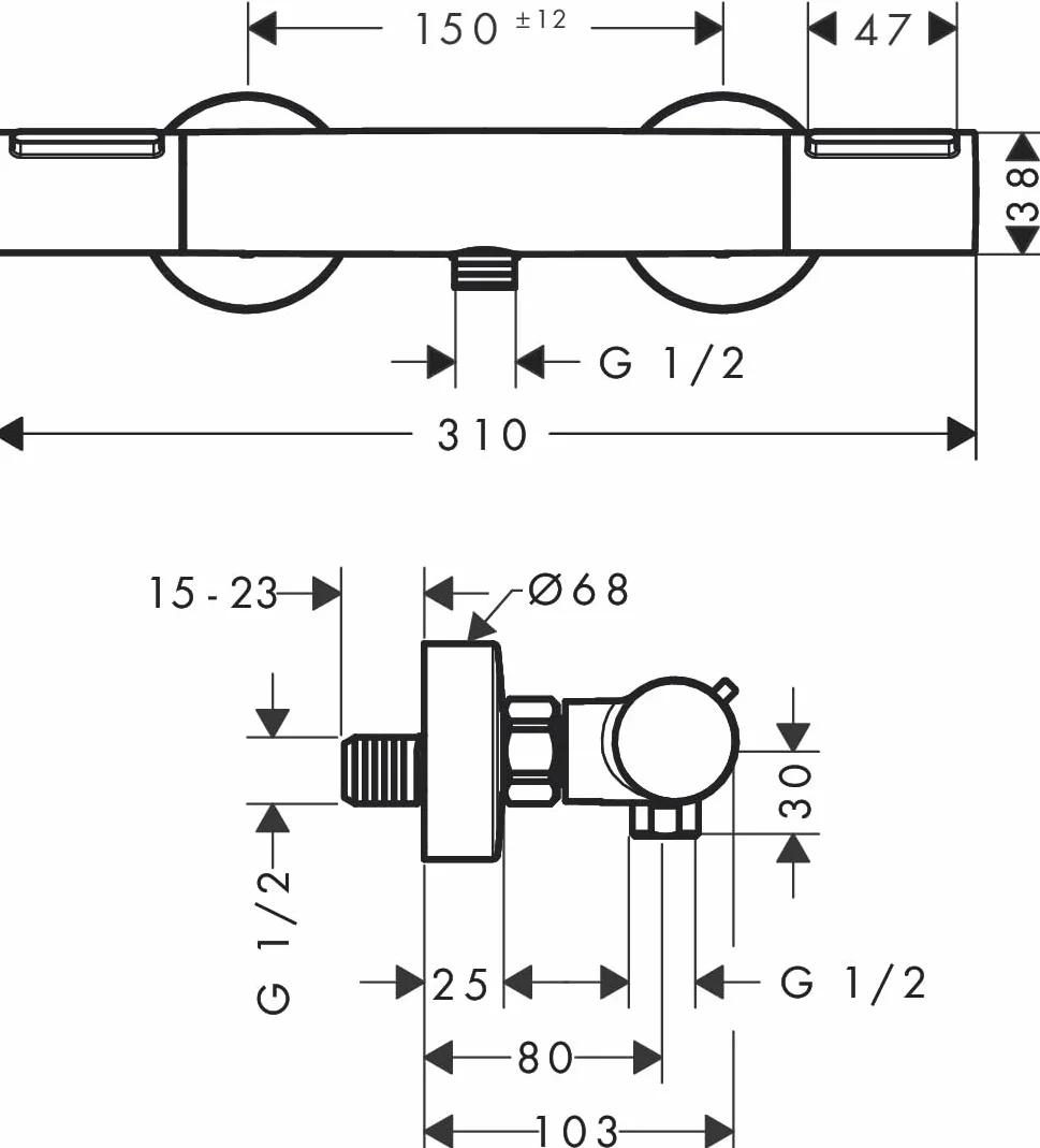 hansgrohe Ecostat Element - bateria termostatyczna prysznicowa natynkowy z EcoStop+, armatura prysznicowa z zabezpieczeniem przy 40 °C, thermostat, kran do 1 odbiornika, chrom, 13346000