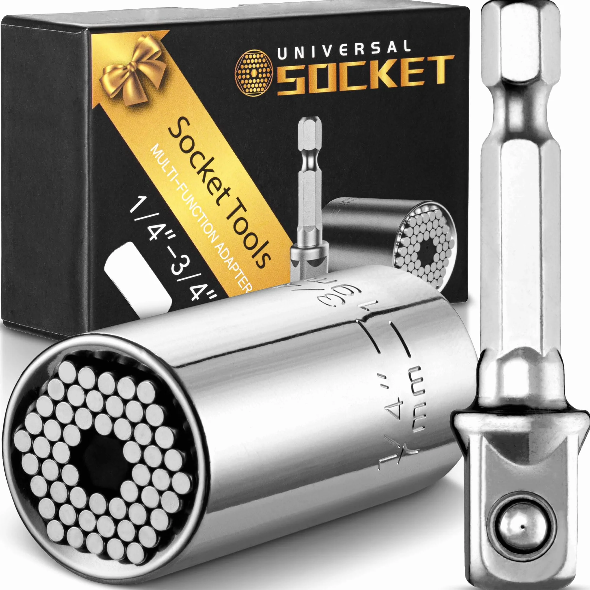 Universal Socket Tool w/Power Drill Adapter - Multifunctional Socket Adapter Set - Heavy-Duty w/ 54-Pin Spring Loaded Mechanism & CR-V Steel