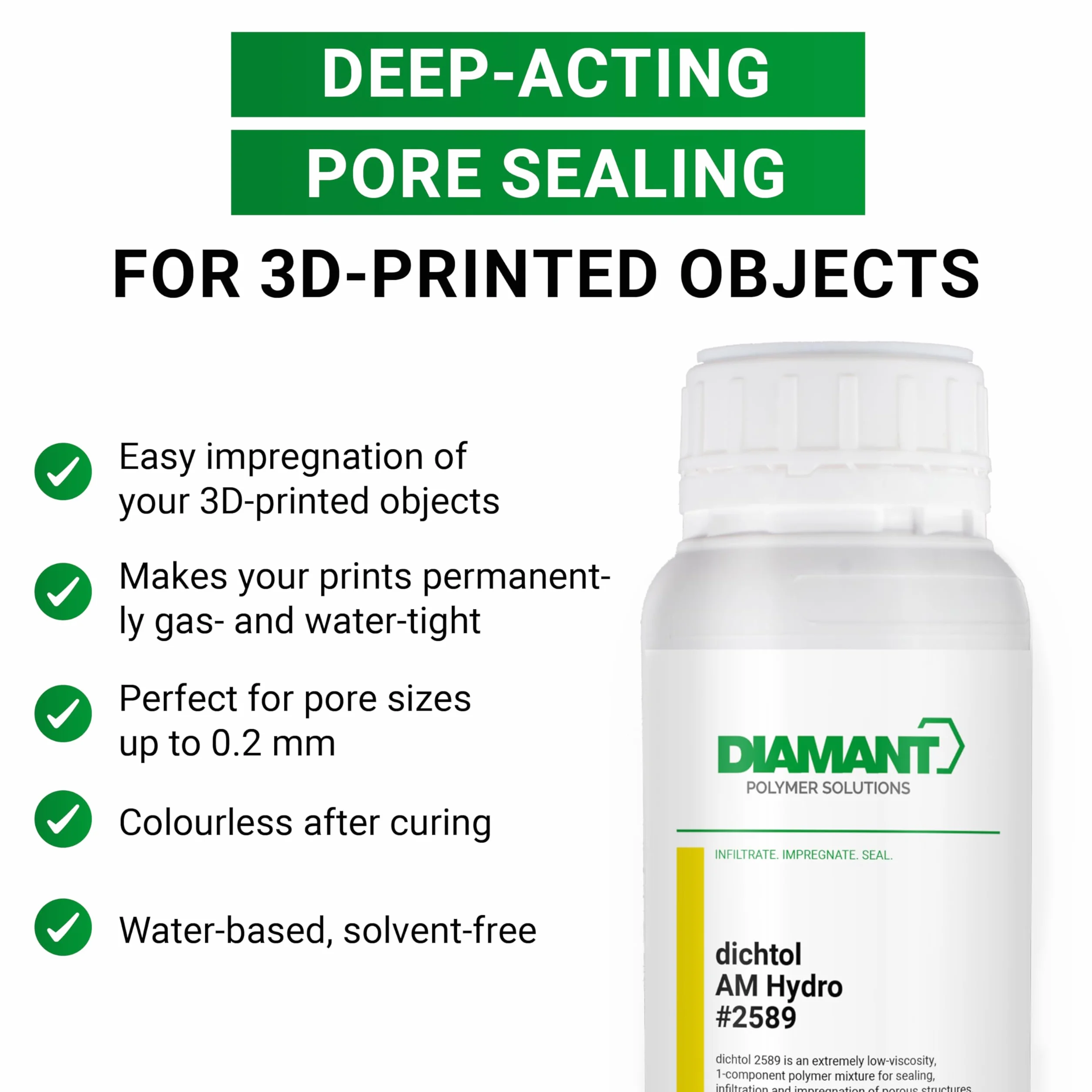 DIAMANT Dichtol AM Hydro 1L - uszczelniacz na bazie wody do druku 3D, gazowy i wodoodporny, bez rozpuszczalników, do części drukarskich PLA, ABS, FDM i SLS, impregnacja addytywna