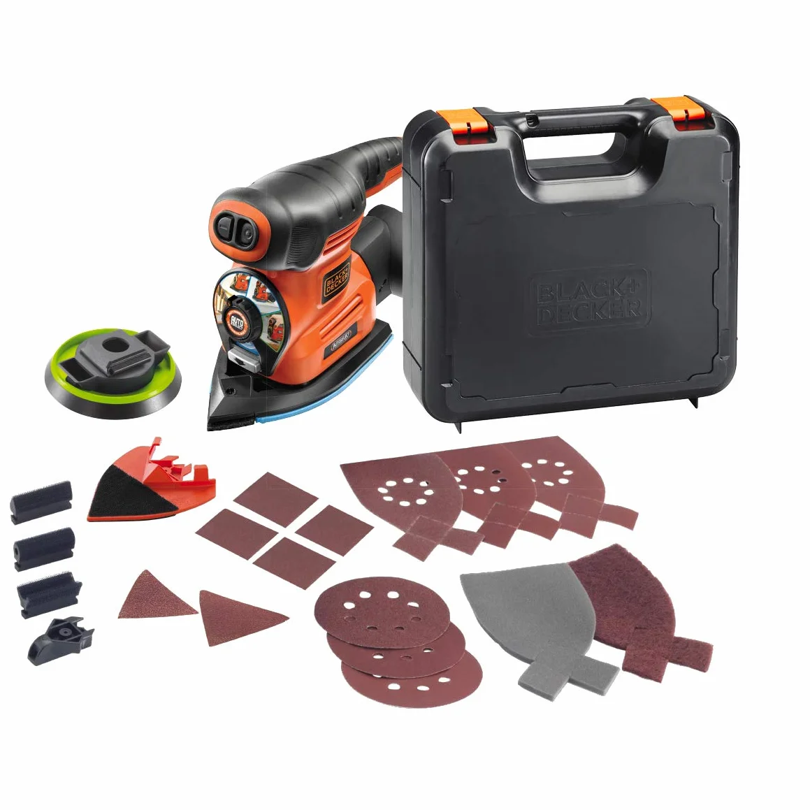 BLACK+DECKER, Szlifierka wielofunkcyjna, moc 220 W, Autoselect w zestawie z kufrem i 18 akcesoriów, KA280K