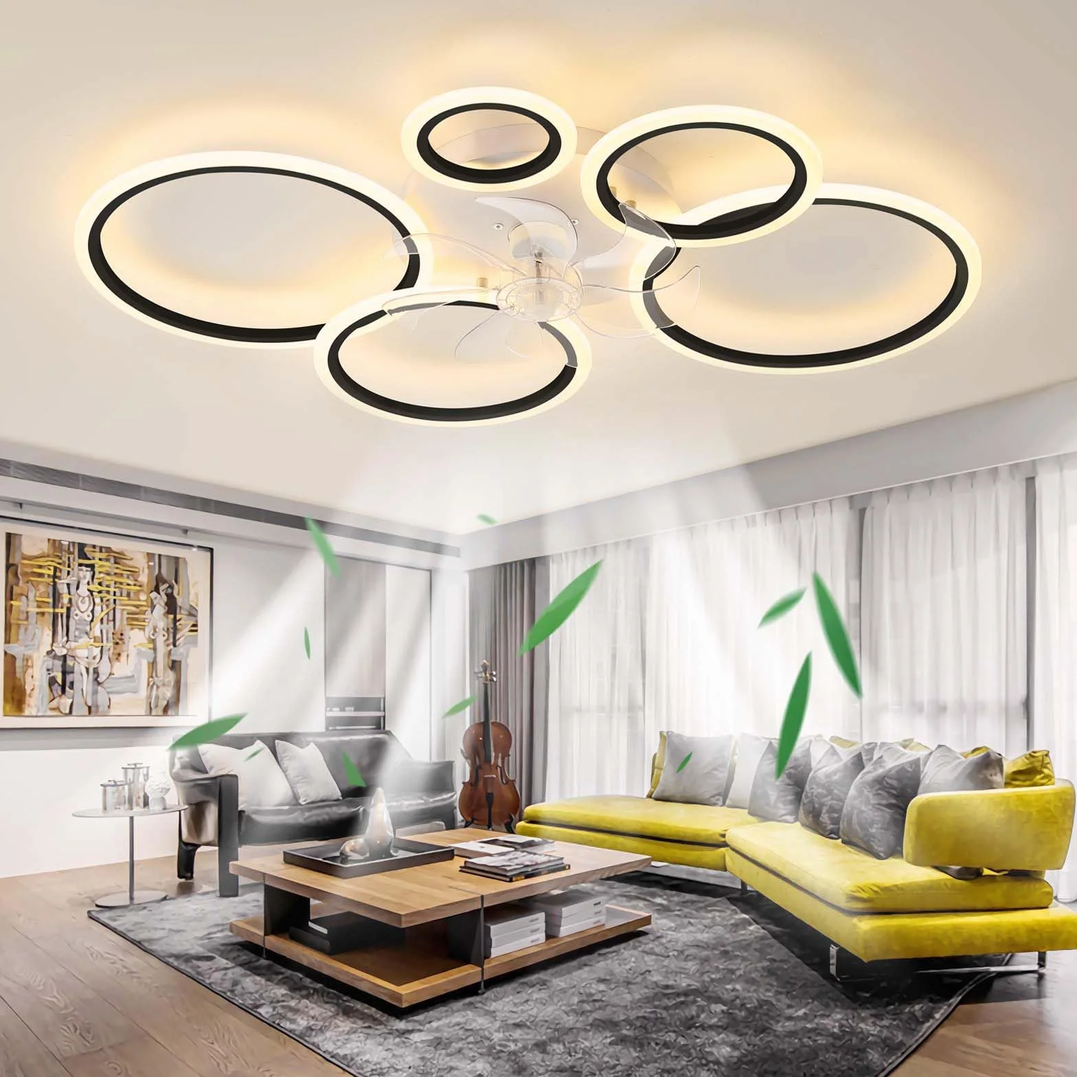 100CM Wentylator sufitowy z oświetleniem Nowoczesny Światła, LED 130W Ściemnialna z pilotem zdalnego sterowania, Cichy Lampa do Pokój dzienny Sypialnia Kuchnia, 6 prędkości (Czarny)
