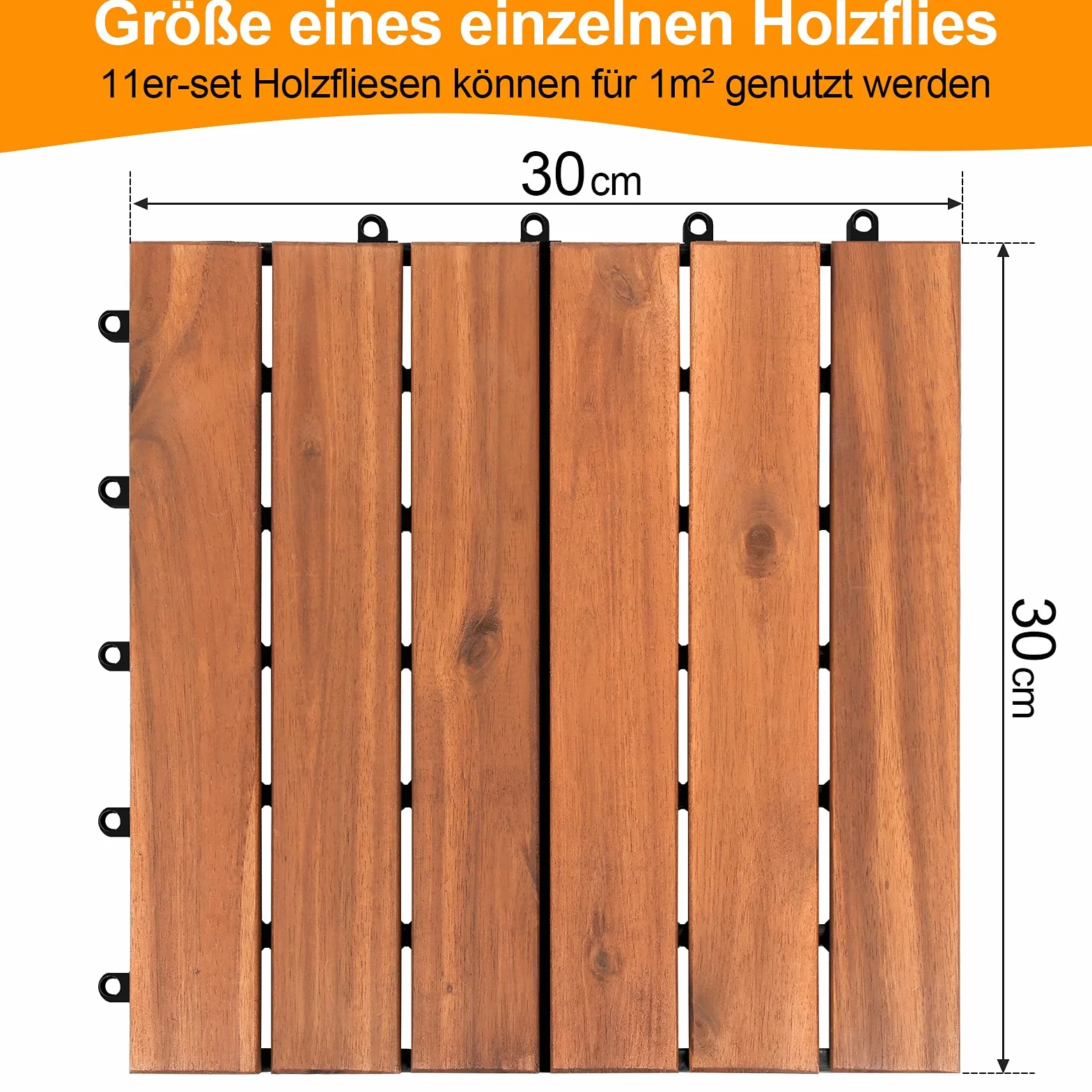 Płytki tarasowe, 77 sztuk, na klik, płytki drewniane, 30 x 30 cm, płytki podłogowe z drewna akacjowego, 7 m² drewna akacjowego, odpowiednie do płyt balkonowych, płytek ogrodowych, brązowe