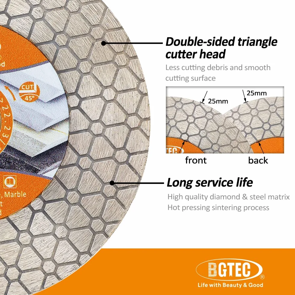 BGTEC Diamentowe brzeszczoty do pił - 115 mm koło tnące do płytek ceramicznych, płytek porcelanowych, marmuru, sztucznego kamienia, trójkąta dwustronnego, 3 szt