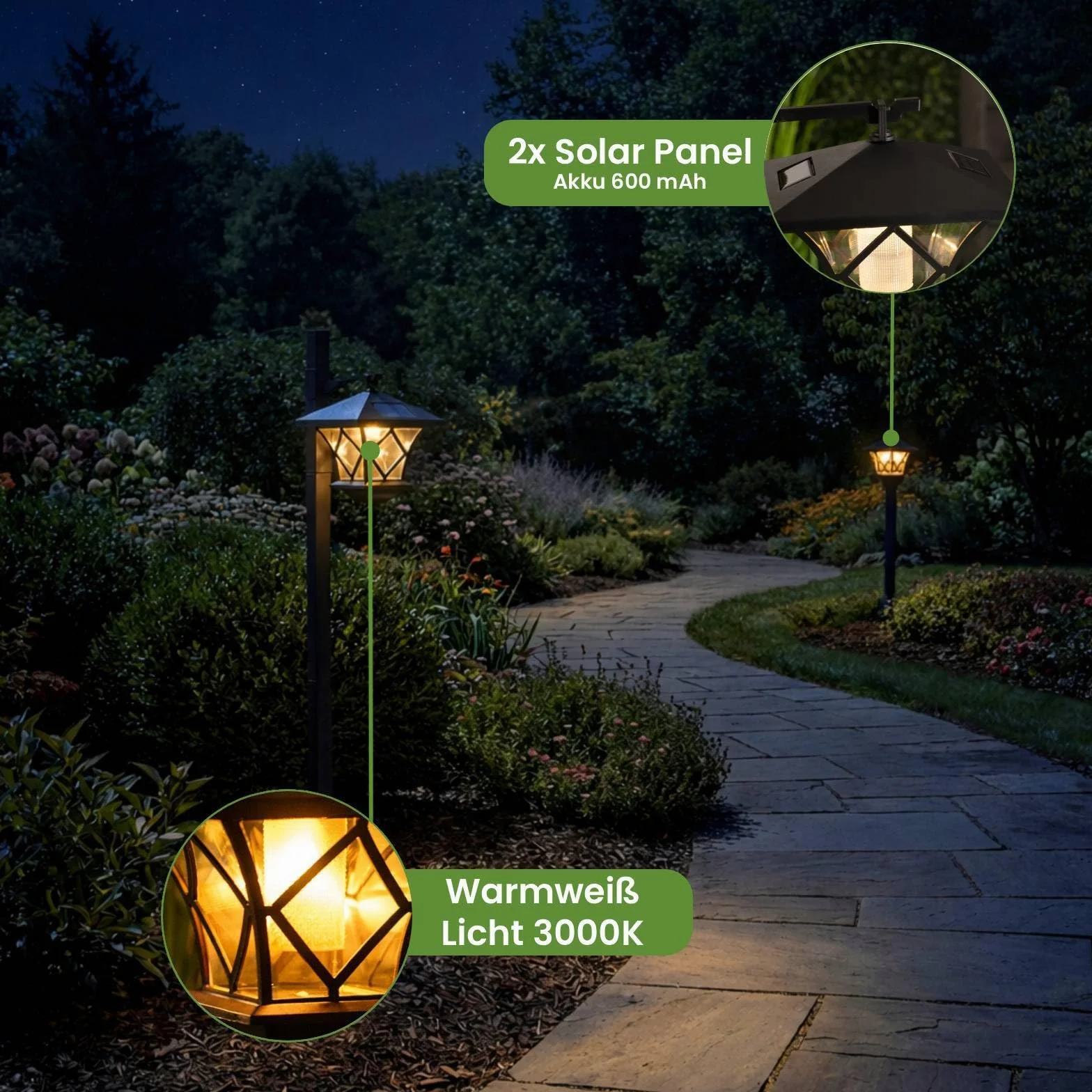 Lumiled Lampa solarna do ogrodu, z ostrzem do wbijania w ziemię, lampa solarna LED do użytku na zewnątrz, ciepła biel, 3000 K, solarna lampa ogrodowa, 150 cm, oświetlenie dróg, dekoracja ogrodowa