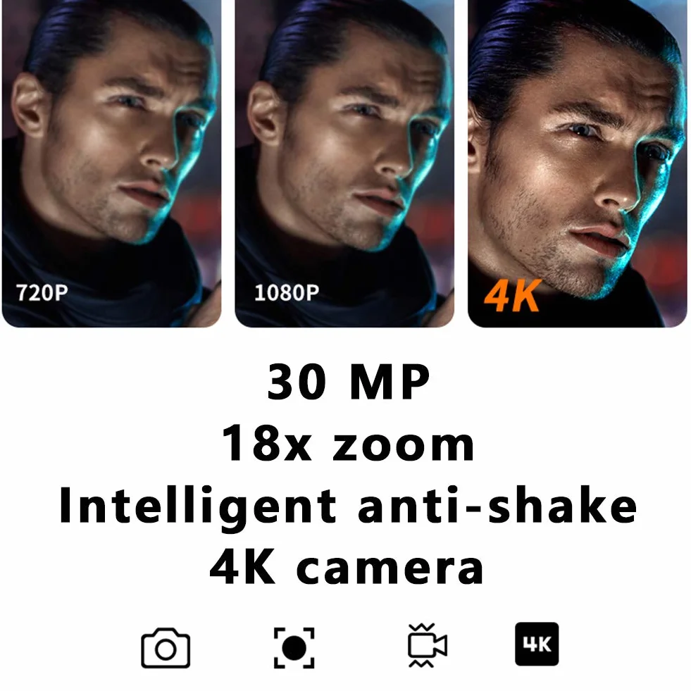 Qiilu Cyfrowa kamera wideo 4K zapobiegająca wstrząsom 18-krotny zoom 3-calowy ekran dotykowy IPS