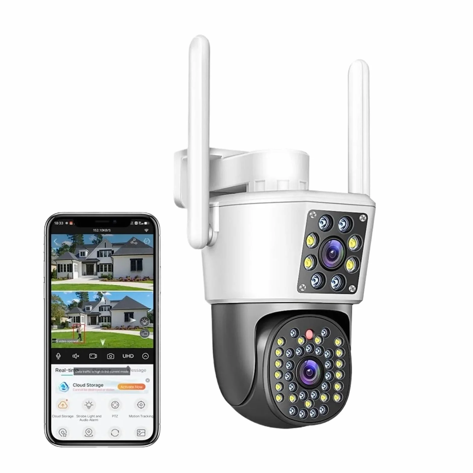Kamera PTZ z podwójnym obiektywem IP CCTV z Wi-Fi, kamera do monitoringu wideo, sztuczna inteligencja, automatyczne śledzenie, noktowizor, zewnętrzne(NO CARD)