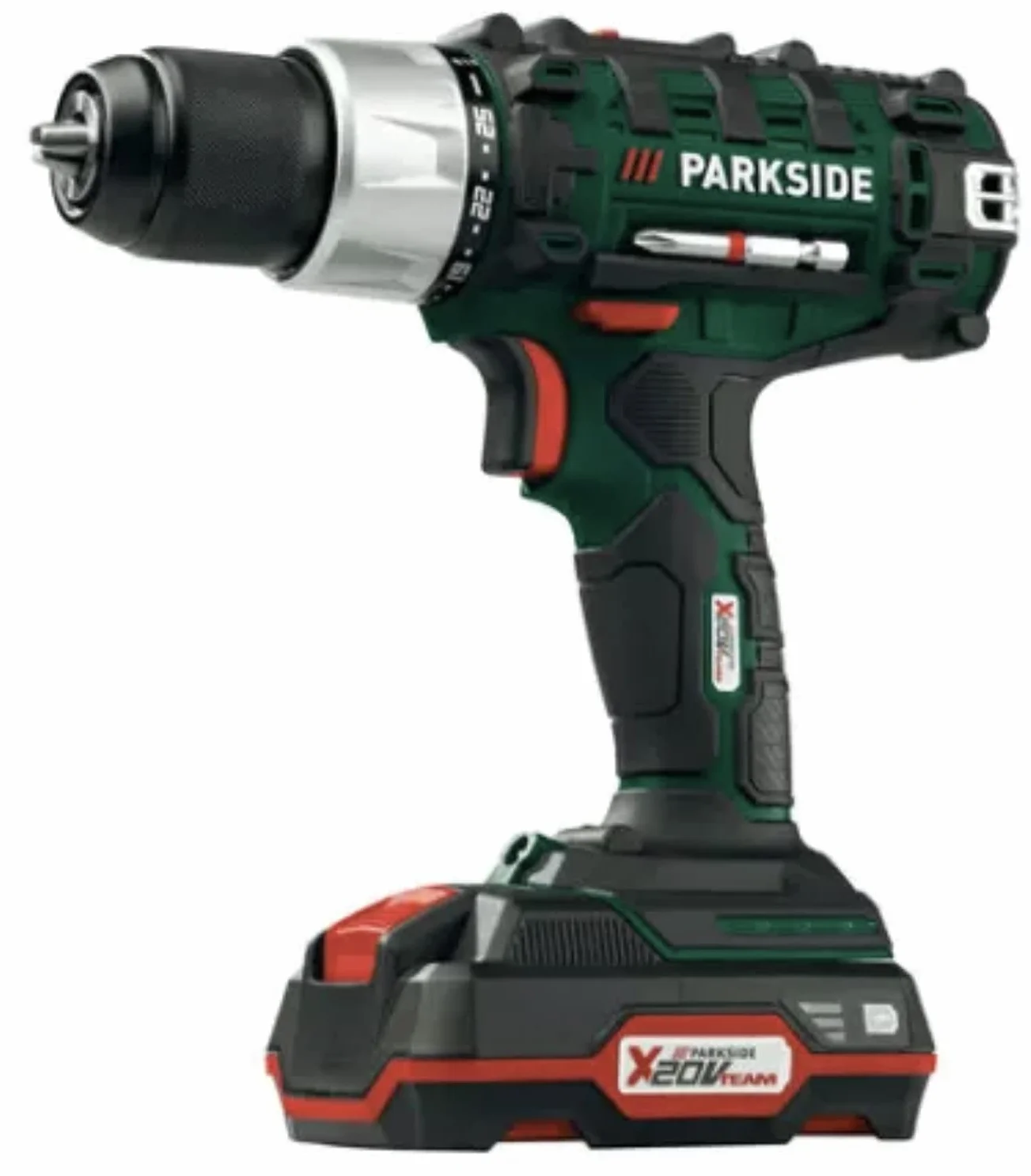 Parkside akumulatorowa wiertarka 20 V z akumulatorem 20 V, szybka ładowarka, zestaw 17 wierteł i śrub, lampa LED, moment obrotowy 40 Nm, średnica wiercenia 30 mm (drewno), 13 mm (stal)