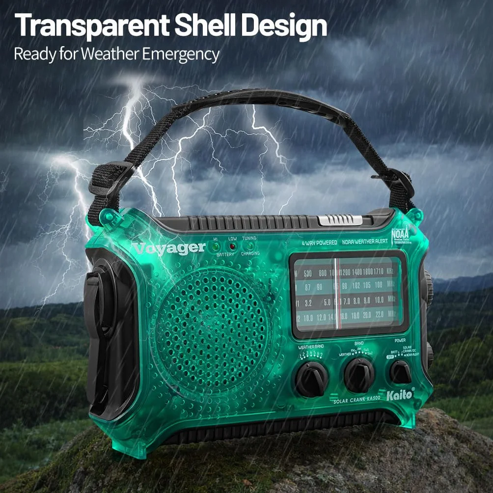 Kaito KA500GRN 5-drożne radio alarmowe pogodowe AM/FM/SW