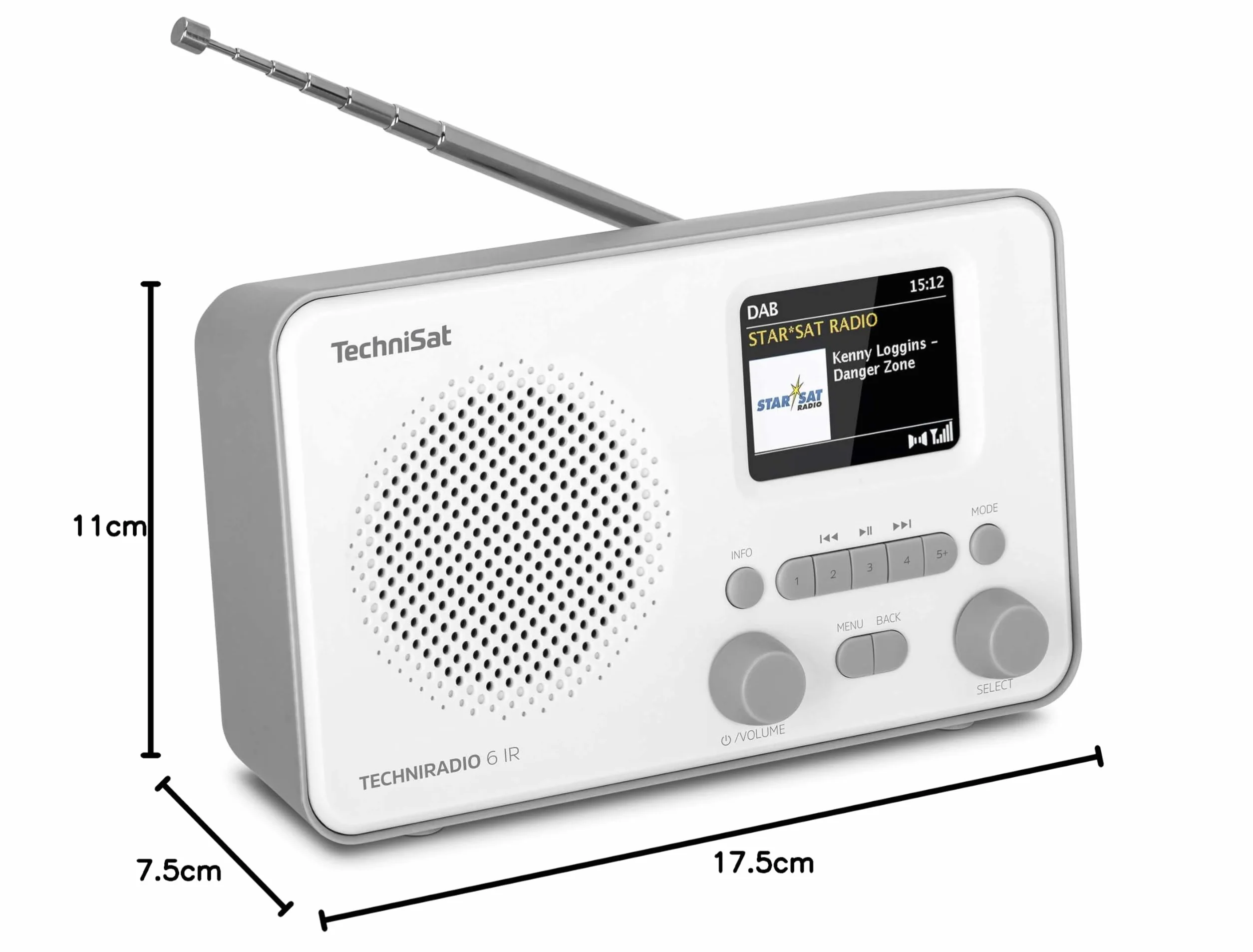 TechniSat TECHNIRADIO 6 IR – przenośne radio internetowe (DAB+, FM, WLAN, Bluetooth, kolorowy wyświetlacz, budzik, pamięć ulubionych, 3 W RMS) biały/szary