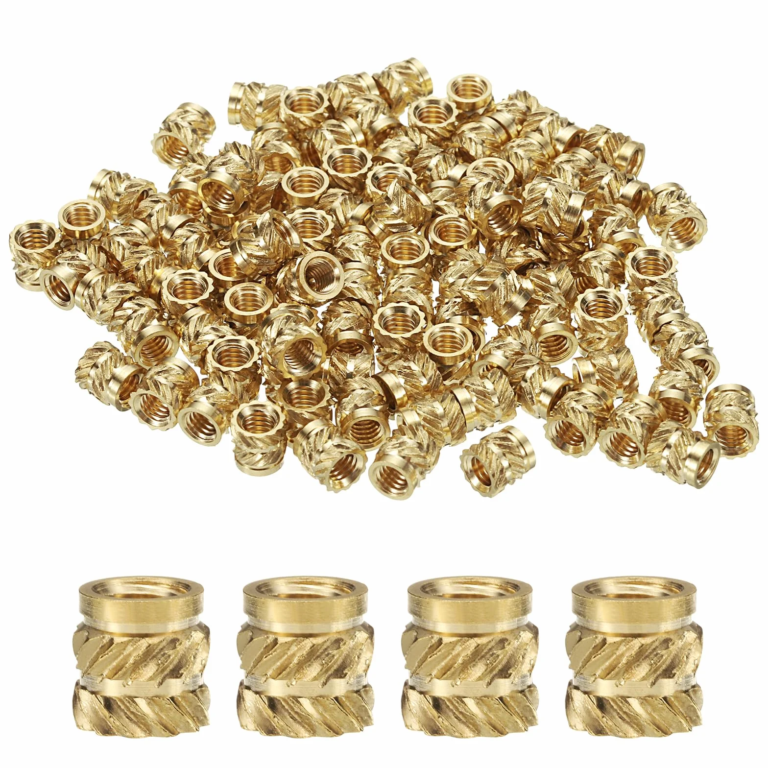 QUARKZMAN Wkładki gwintowane M4 mosiężna wkładka termoosadzona M4 x 6 mm, nakrętki radełkowane OD 6 mm, mosiężne nakrętki gwintowane żeńskie, druk 3D, 100 szt
