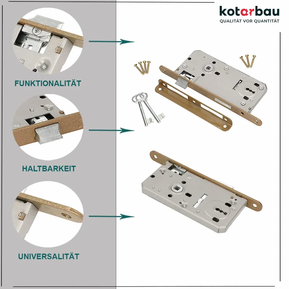 KOTARBAU® Zamek wpuszczany do drzwi wewnętrznych, 90 x 50 mm, wersja z blokadą uniwersalną z prawej i lewej strony