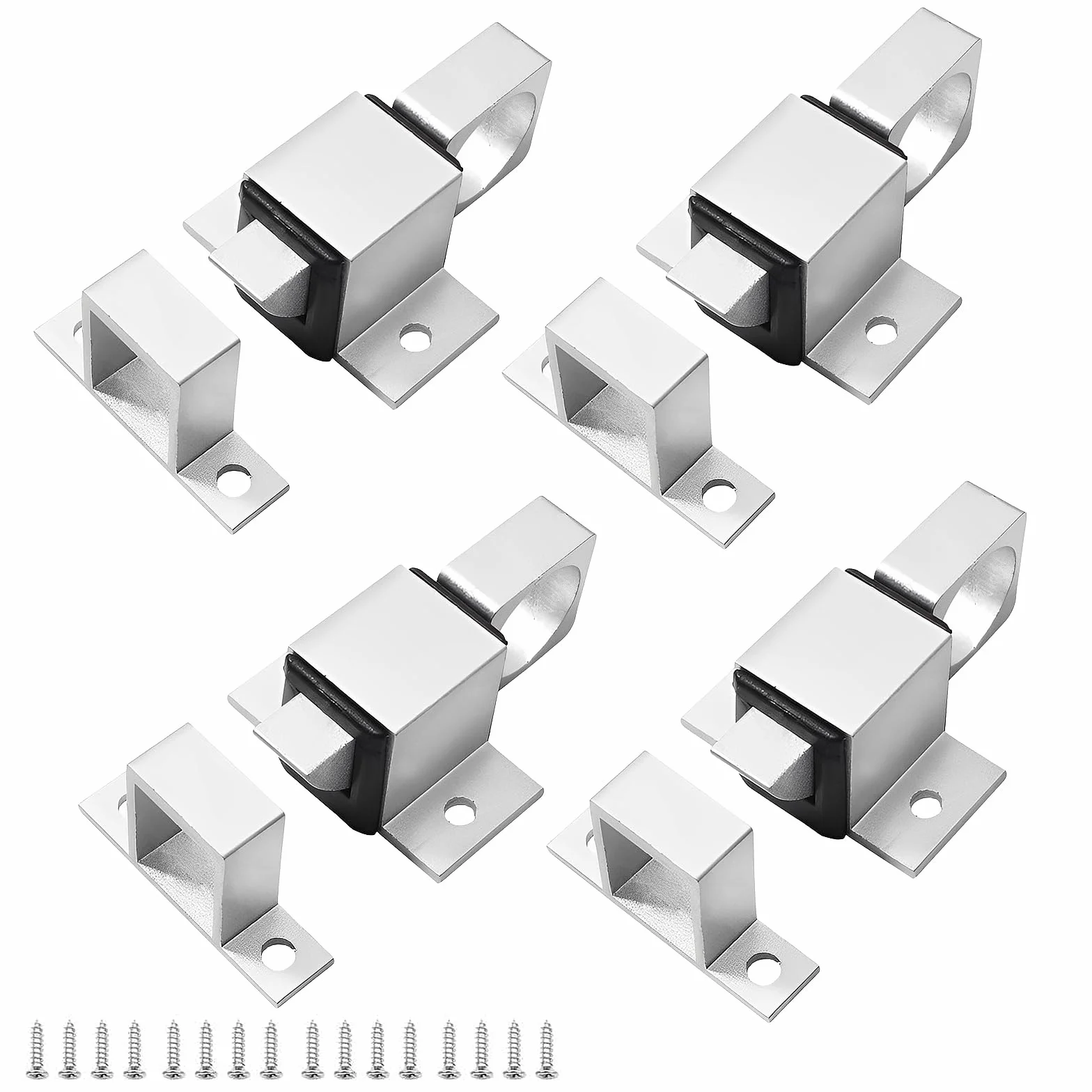 Rygiel do drzwi dwustronnych, 4 sztuki, rygiel sprężynowy, automatyczny zamek ryglowy, aluminiowy zamek przesuwny, mały zamek do drzwi wewnętrznych, do okien, drzwi drewnianych, bramy ogrodowej