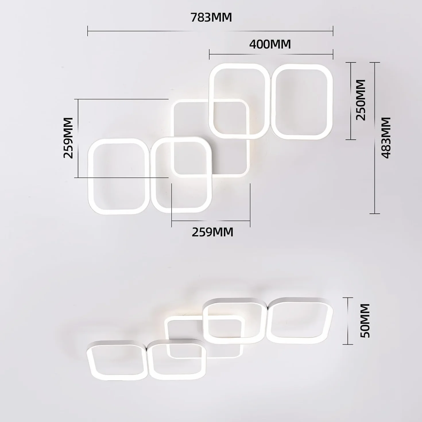 ANTENLICHT Lampa Sufitowa LED z Pilotem, Ściemniana 2700-6500K z Funkcją Pamięci, 50W 5600LM, Aluminiowa do Salonu, Sypialni i Przedpokoju