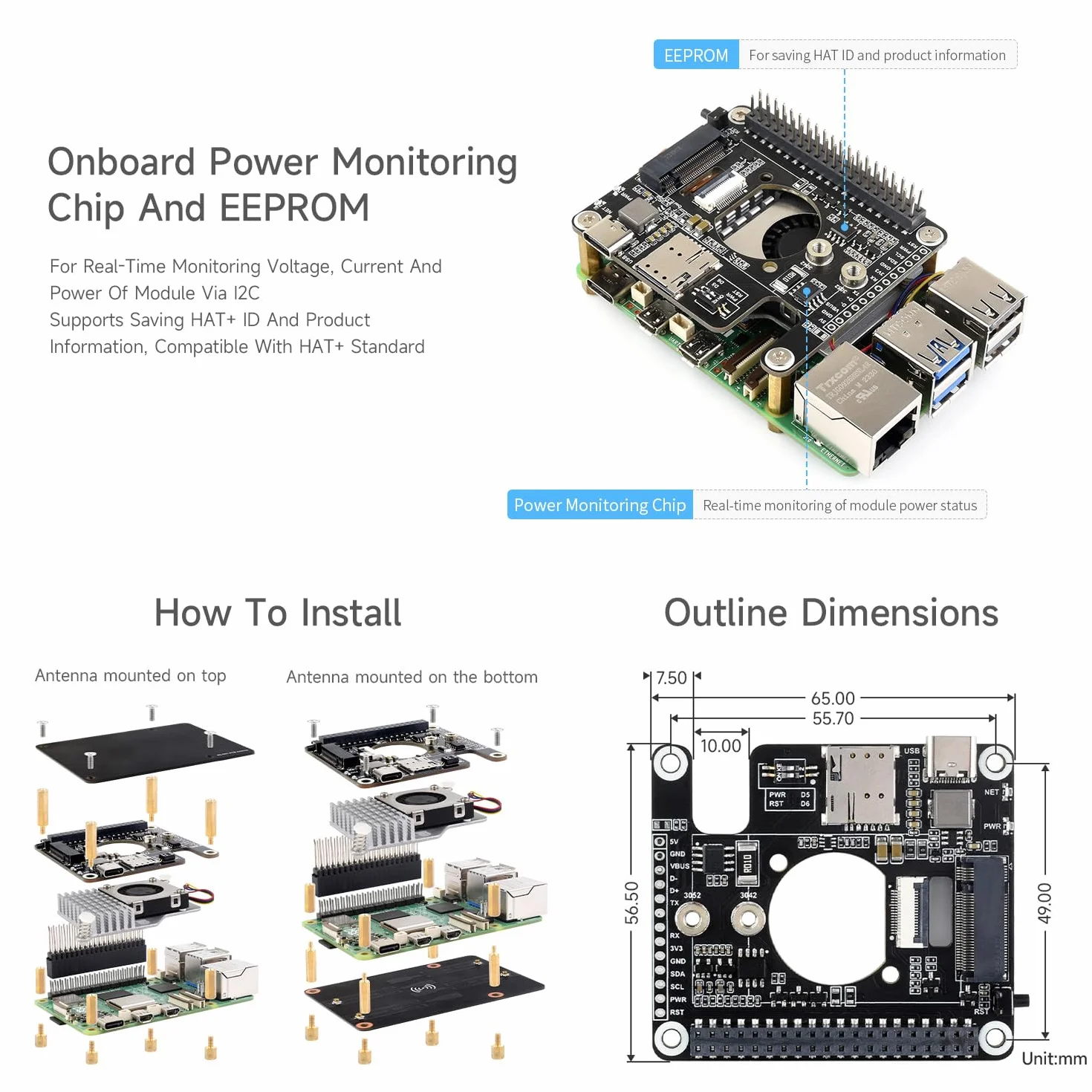 Waveshare PCIe to 5G HAT for Raspberry Pi 5, RM520N-GL 5G Module, SIMCom/Quectel Compatible