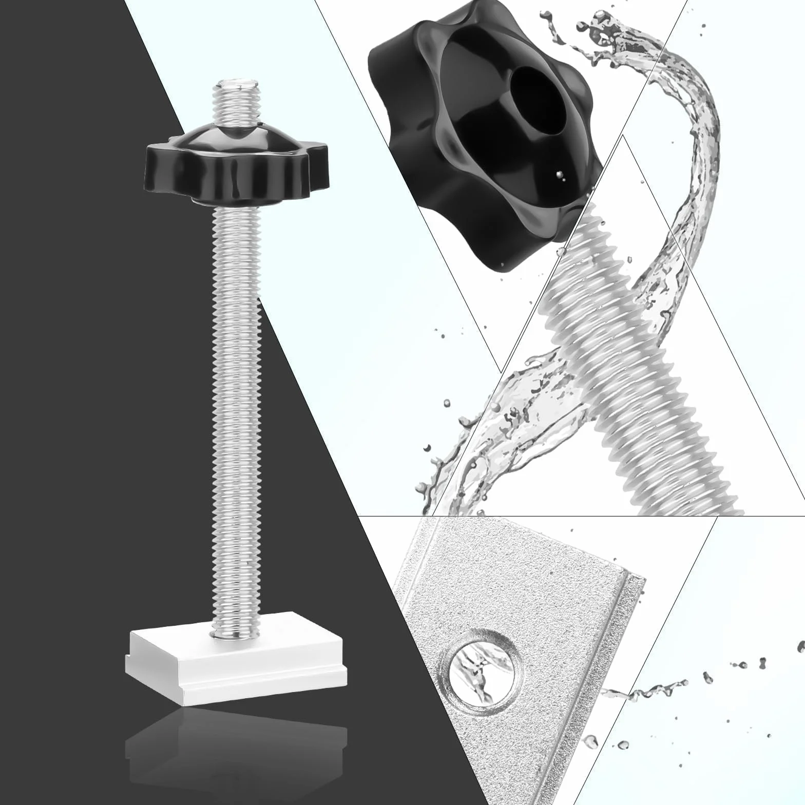 SWTYExt Zestaw 24 nakrętek ślizgowych M8, ze śrubami z stali nierdzewnej M8 x 100 mm, kamień rowkowy T, aluminium, sześciokątny guzik zaciskowy, tworzywo sztuczne do szyny C, narzędzia