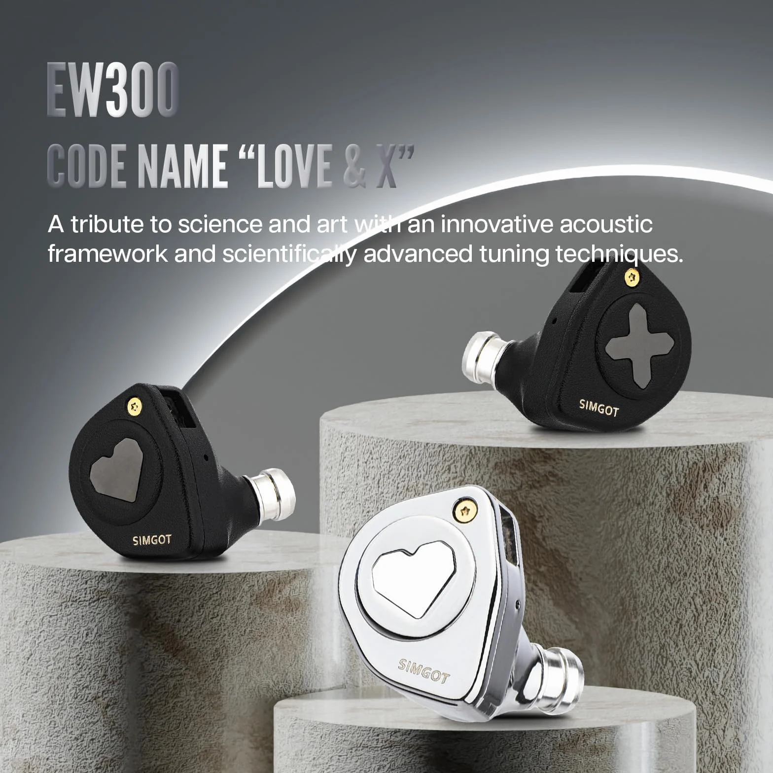 Linsoul SIMGOT EW300 1DD+1Planar+1PZT hybrydowy sterownik douszny, przewodowe słuchawki douszne IEM, słuchawki douszne do gier z odłączanymi dyszami, posrebrzany kabel OFC IEM (edycja standardowa)