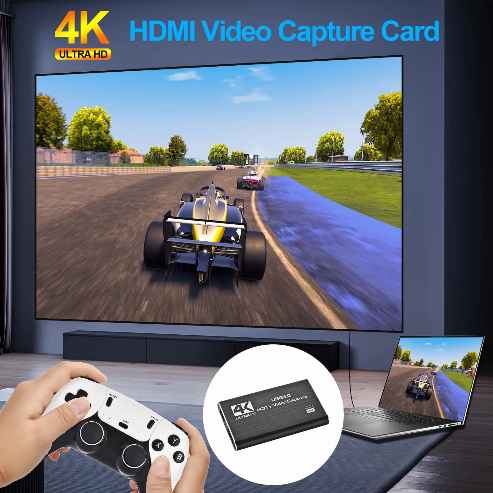 Karta przechwytywania wideo 4K, USB 3.0, obsługuje wyjście 4K HDMI Loop i nagrywanie strumieniowe wideo 1080p 60 kl./s, kompatybilna z Xbox/PS4/Switch/aparatem/PC/OBS