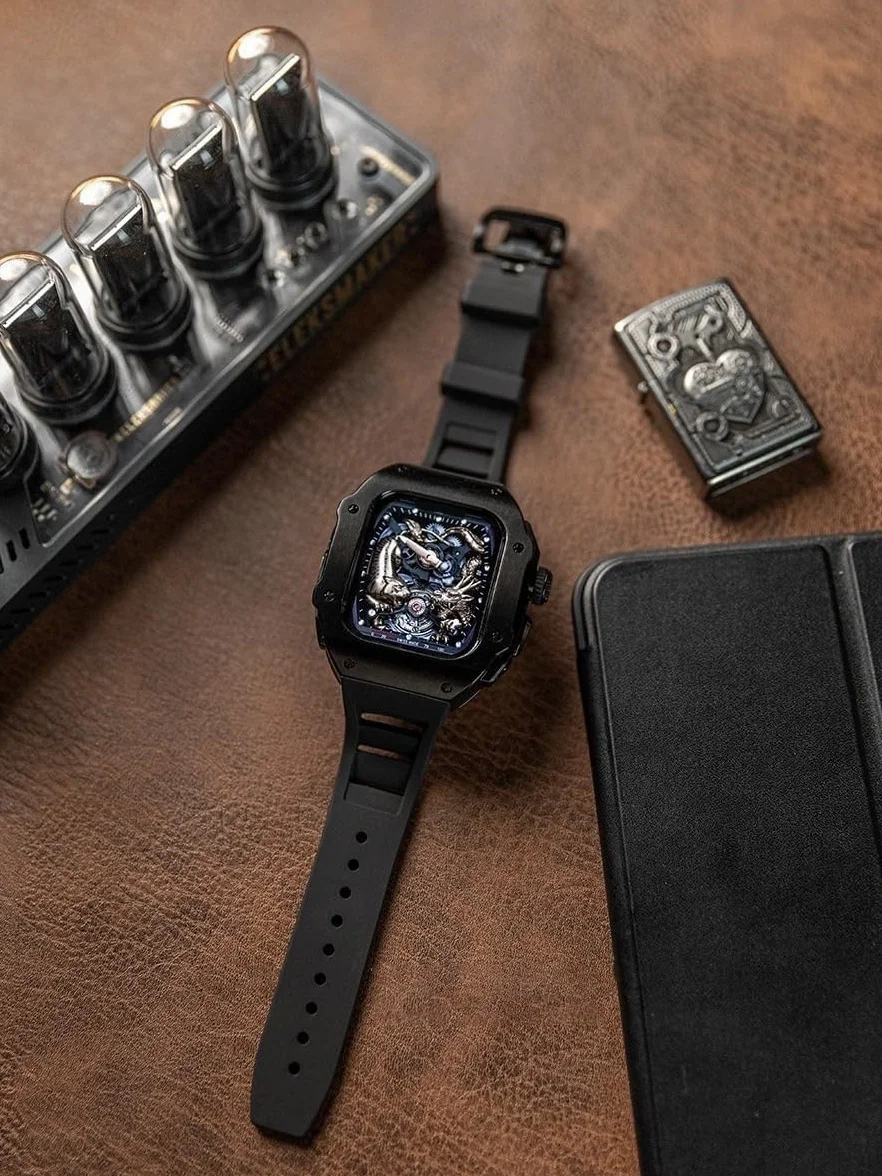 SCHIK Etui do Apple Watch Series Ultra 2 49 mm, pasek fluorowy, metalowa ramka odporne na wstrząsy