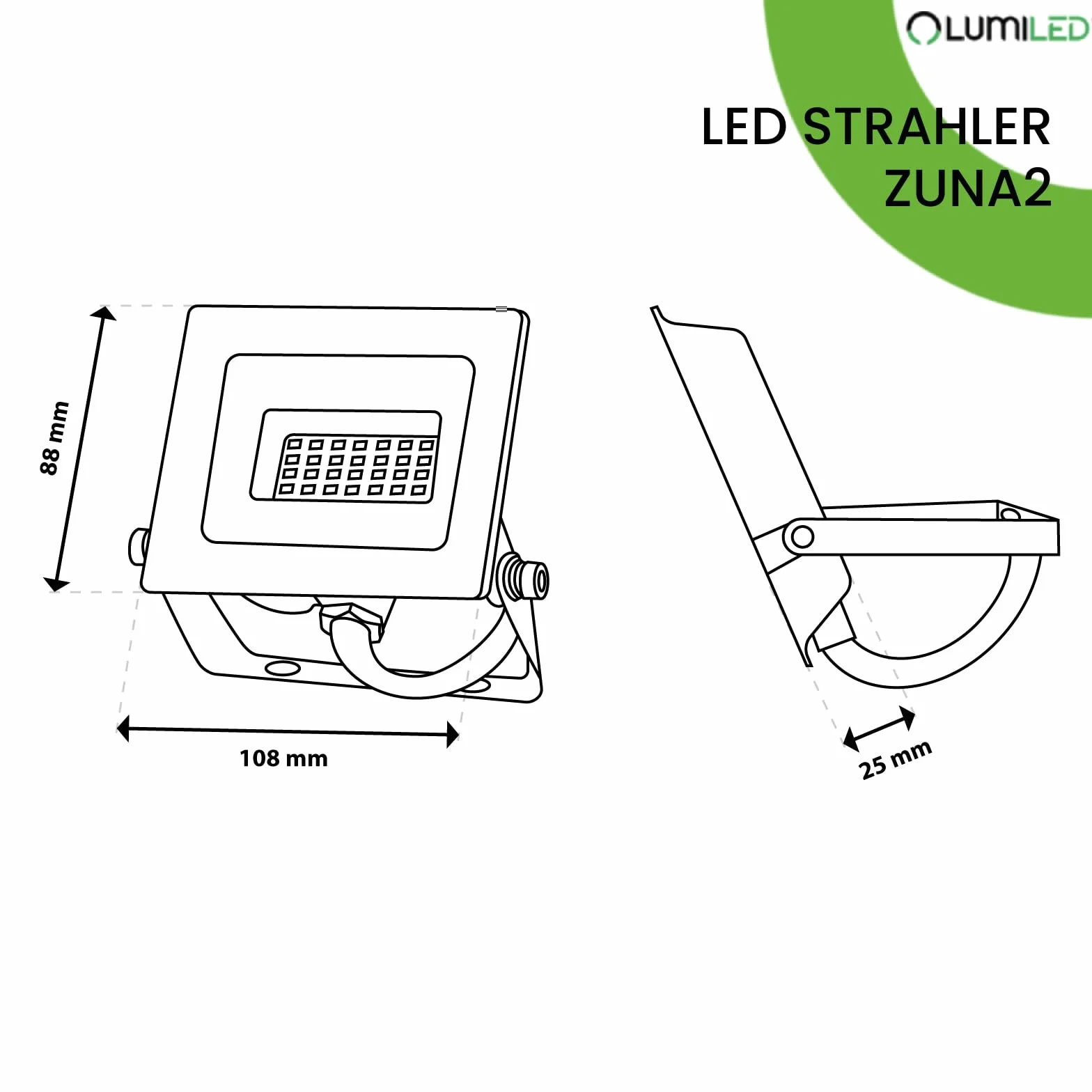 Lumiled Reflektor LED 20 W, super jasny, 1800 lm, reflektor LED, do użytku na zewnątrz, IP65, wodoszczelny, 6500 K, zimna biel, reflektor czarny