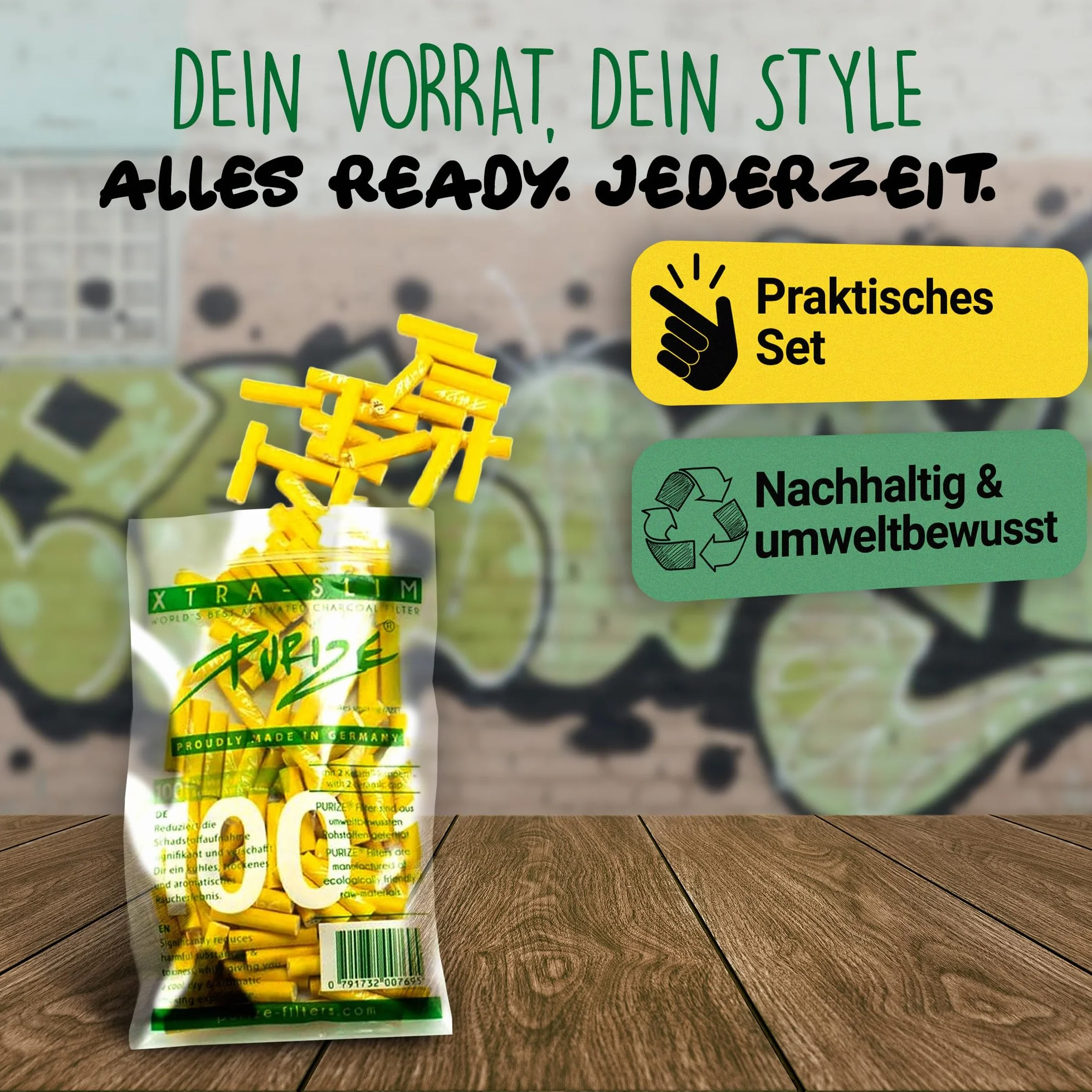 100 szt. PURIZE® Xtra Slim Size filtr z węglem aktywnym, żółty