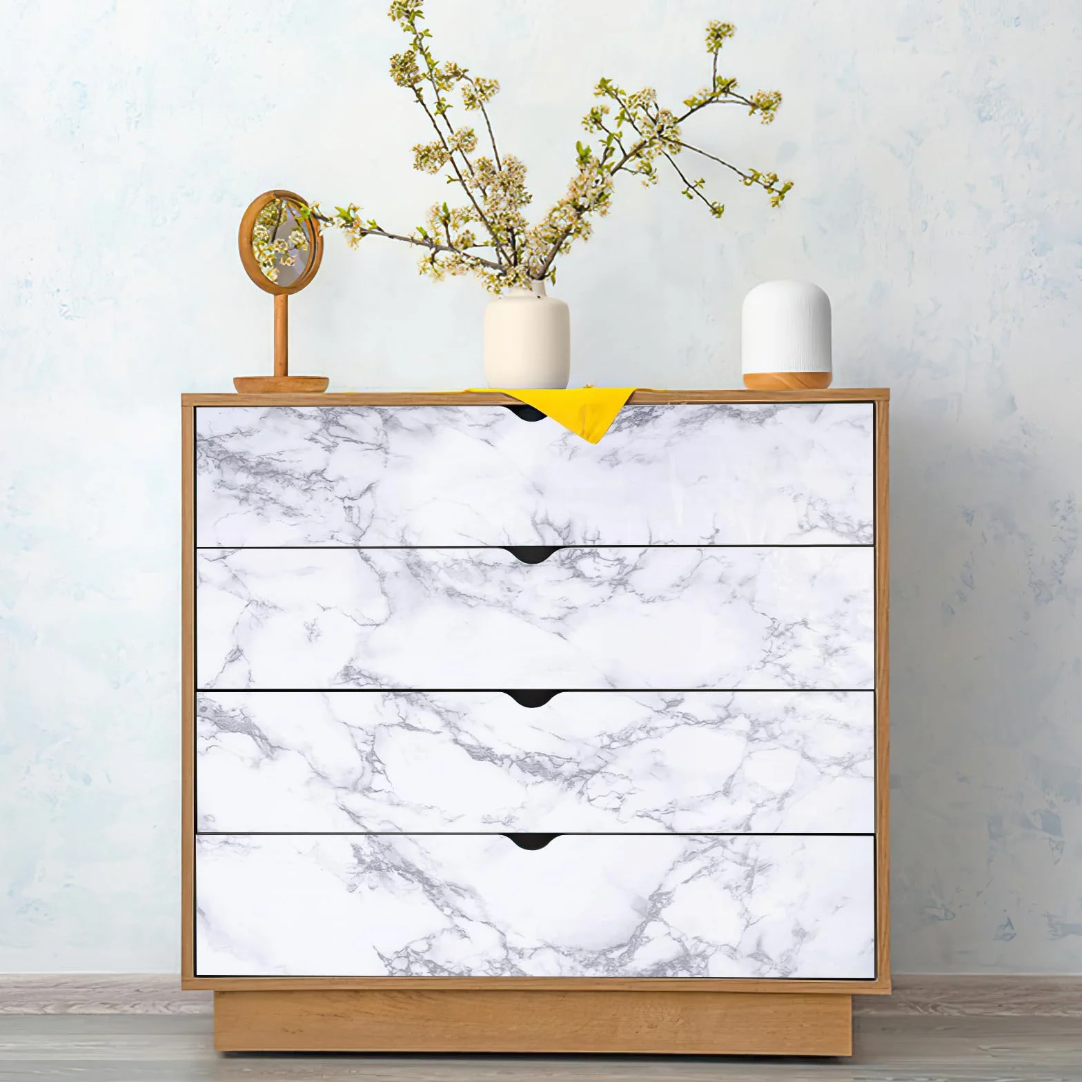 Arthome Marmurem Samoprzylepna Tapeta,90cmx3m Dekoracja Folia Samoprzylepna Tapeta Wodoodporna BłYszcząCego PVC,Odporna Olej,Papier BiałYm Granitem,Papier Winylowy do Powierzchni Mebli,Kuchni