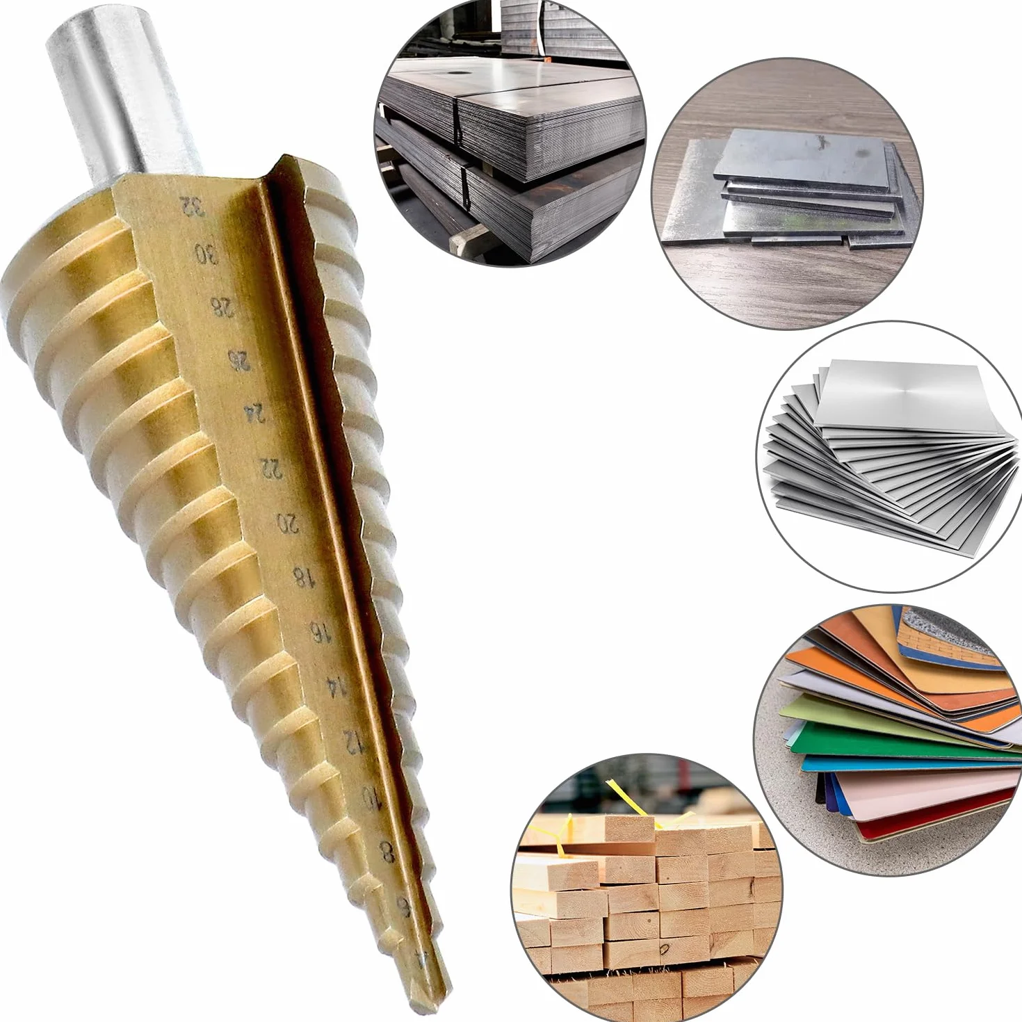 QWORK HSS-Co/M35 stopniowe wiertło 4-32 mm, solidne wiertło stożkowe do stali nierdzewnej/żelaza/aluminium/plastiku/drewna - 9,5 mm trójkątny trzpień