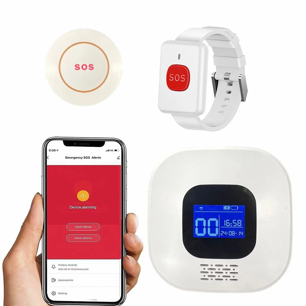 VOCA Inteligentny bezprzewodowy przycisk SOS WiFi, przycisk połączenia, przycisk napadowy, alarm awaryjny dla osób starszych, seniorów, pacjentów i niepełnosprawnych | WiFi 2,4 G (zegarek SP106)