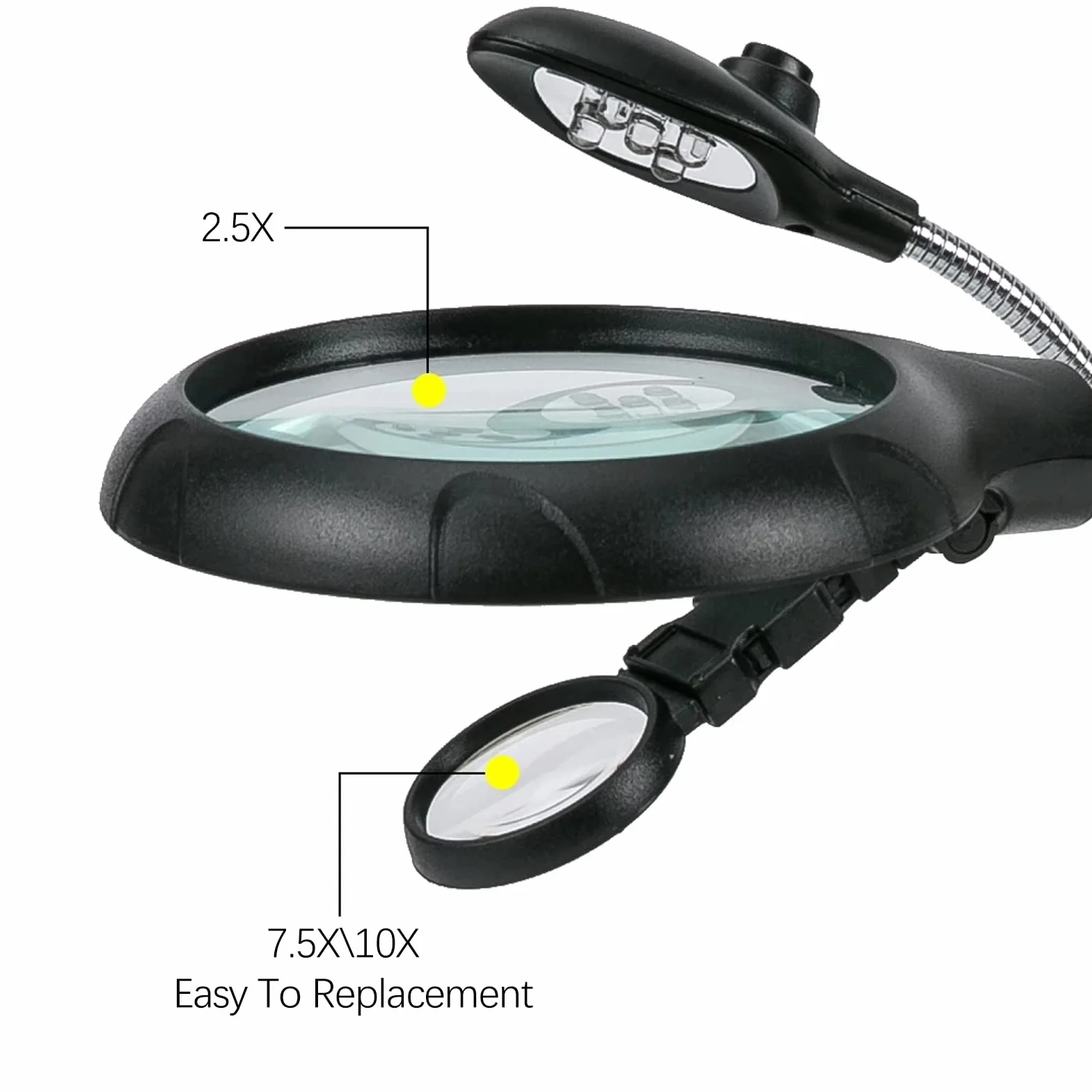 Lupa lutownicza 2,5 x 7,5 x 10 x LED Helping Hands, stojak na lupę z klipsami do lutownicy (wtyczka UE)