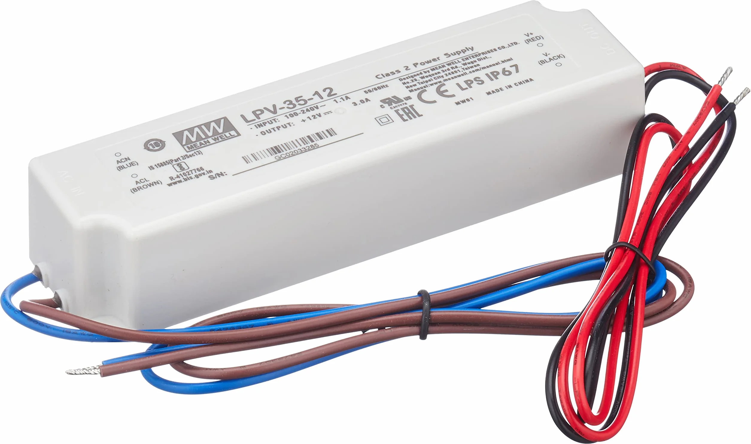 Mean Well LPV-35-12 transformator LED, 35 W, 12 V, 3 A, wodoszczelny, prąd zmienny - prąd stały